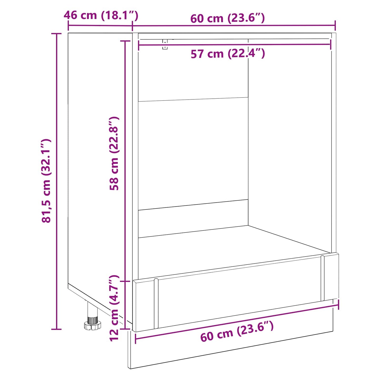Keukenkast Zwart Eiken 60 x 46 x 81,5 cm Bewerkt hout