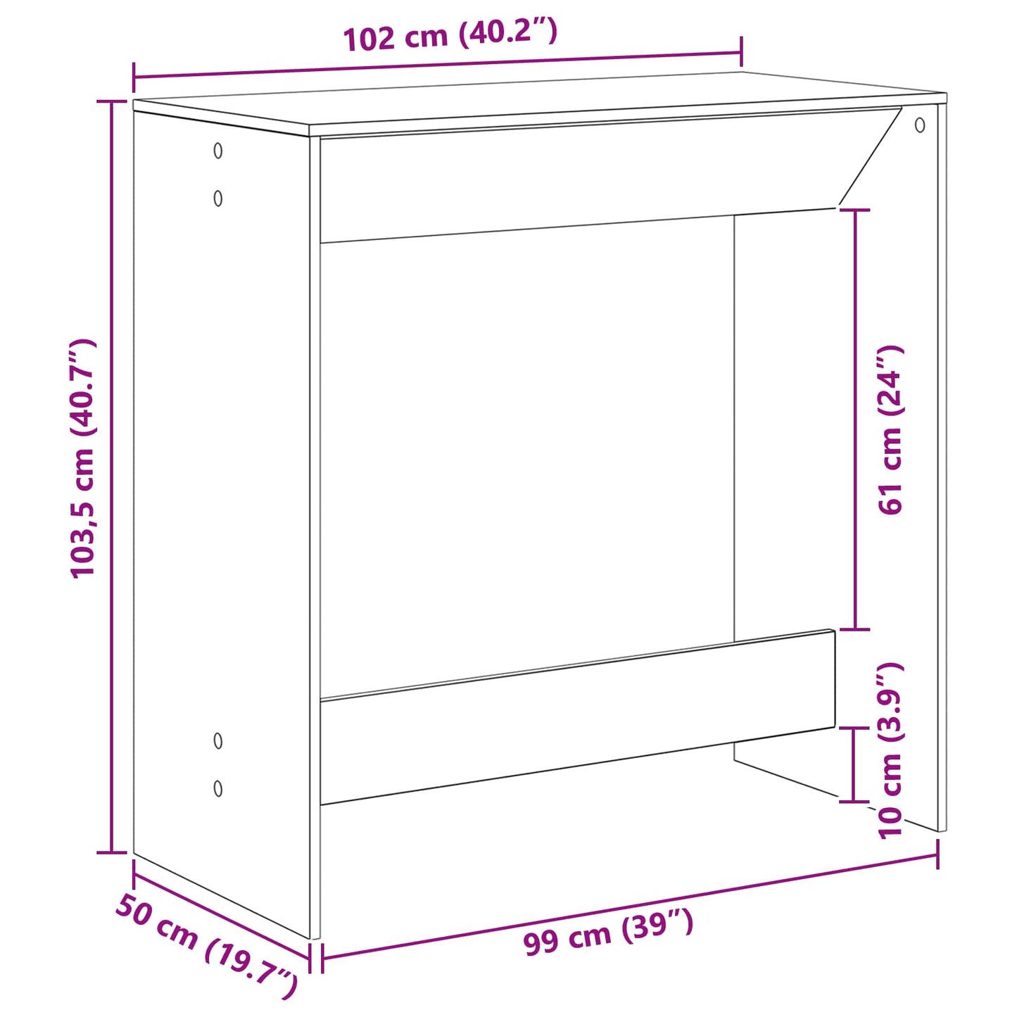 Bartafel 102 X 50 X 103,5 Cm Bewerkt Hout Zwart eiken 102 cm