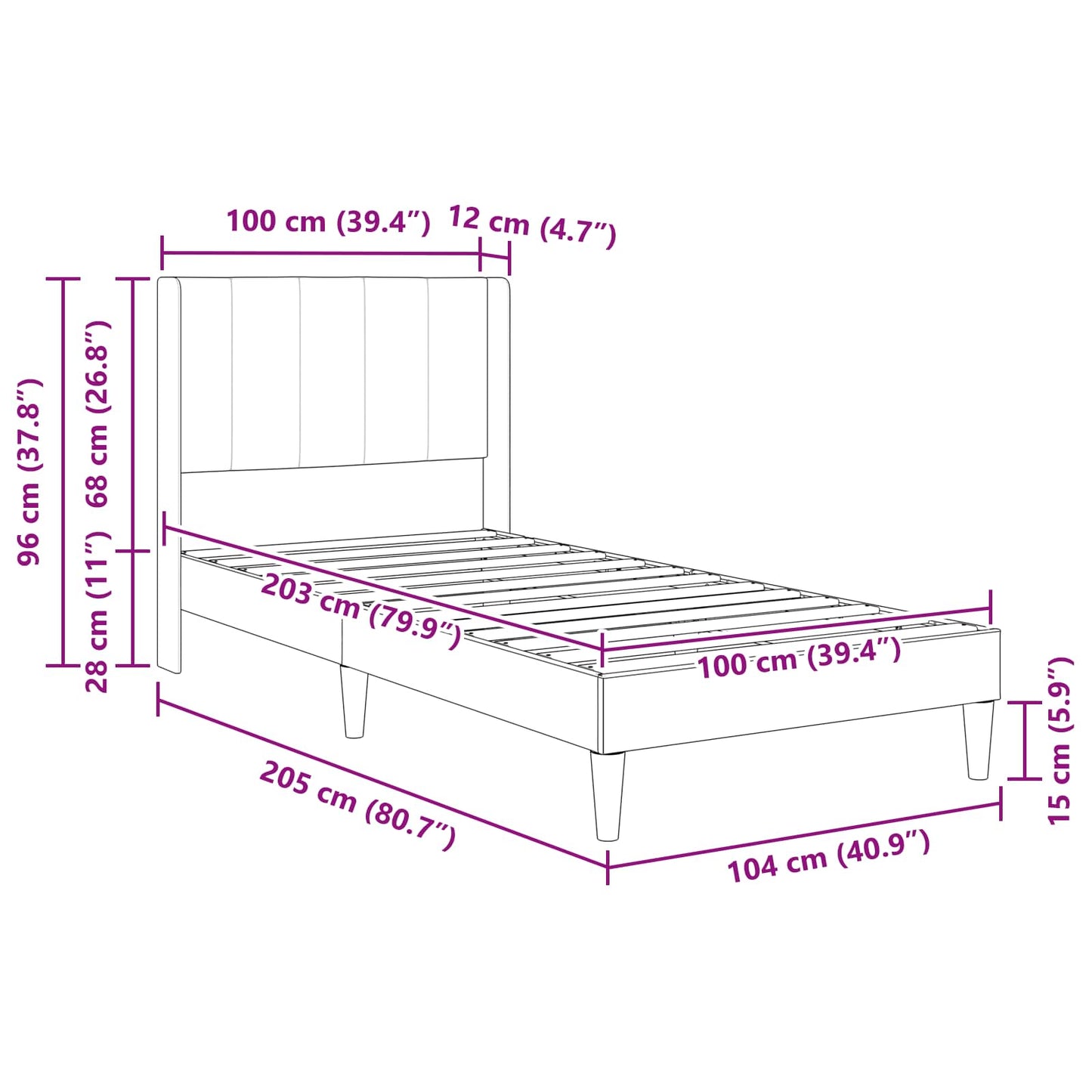 Bedframe met hoofdeinde Donkergrijs 100 x 203 cm Fluweel