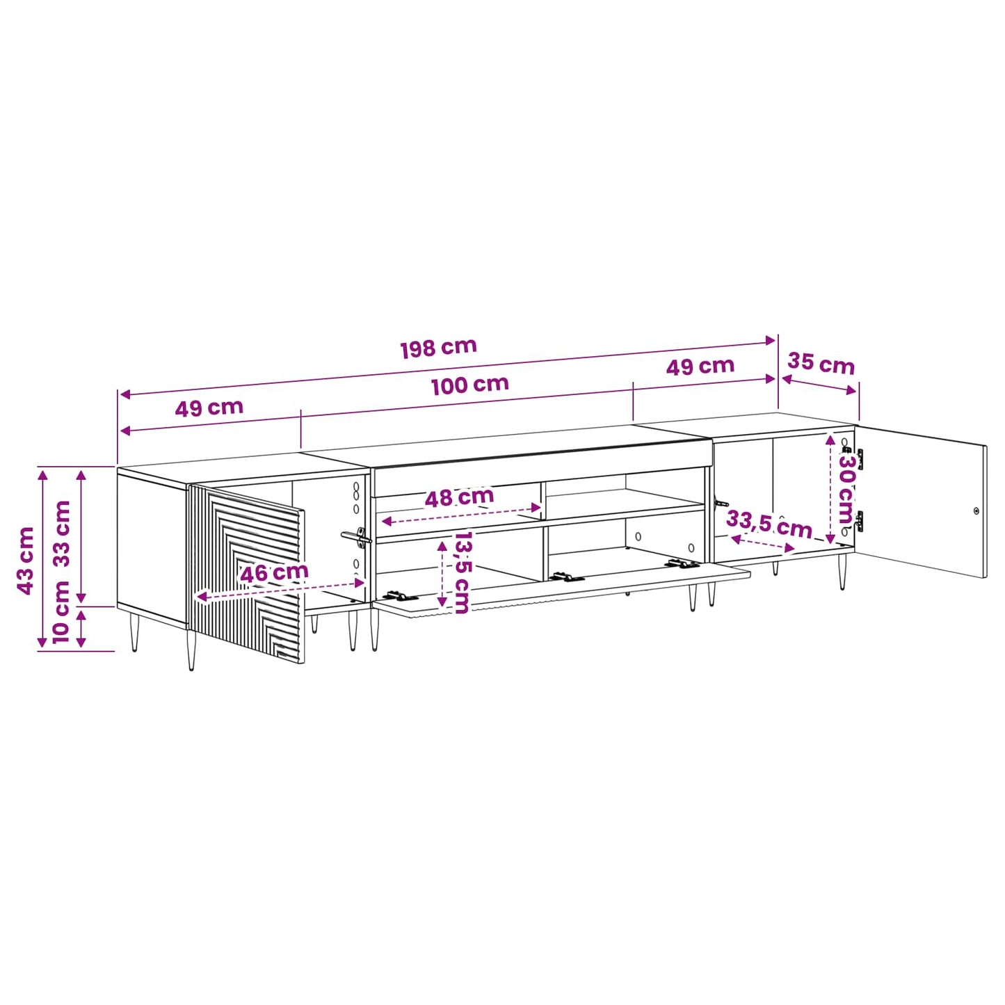 3-delige LED TV-kast Oud hout Bewerkt hout