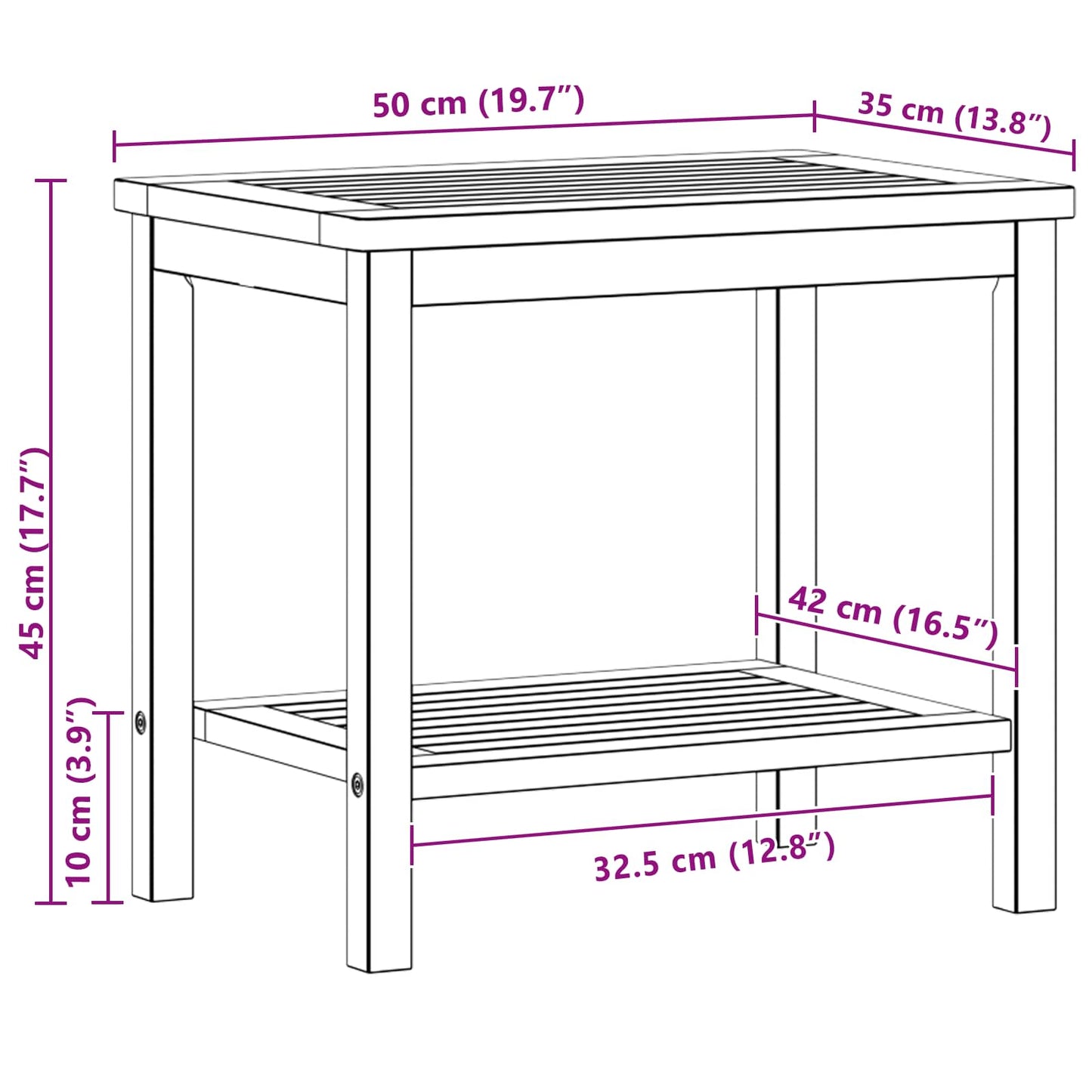 Bijzettafel Olie naturel 50 x 35 x 45 cm Massief Acaciahout
