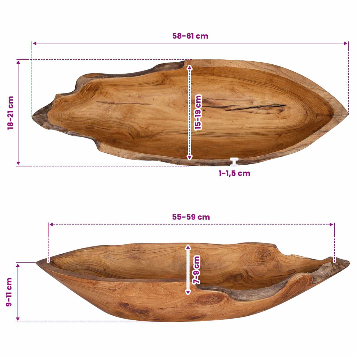 Fruitschaal JEPARA Teakbruin 61 x 21 x 11 cm
