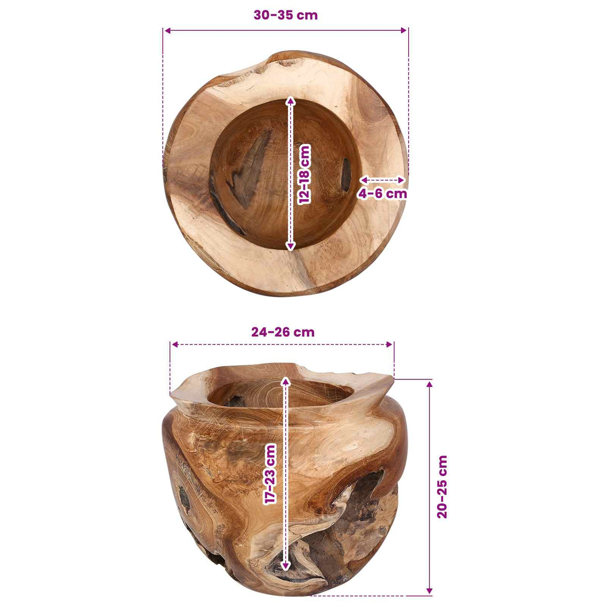 Fruitschaal JEPARA Teakbruin Ø 35 cm Massief Teakhout