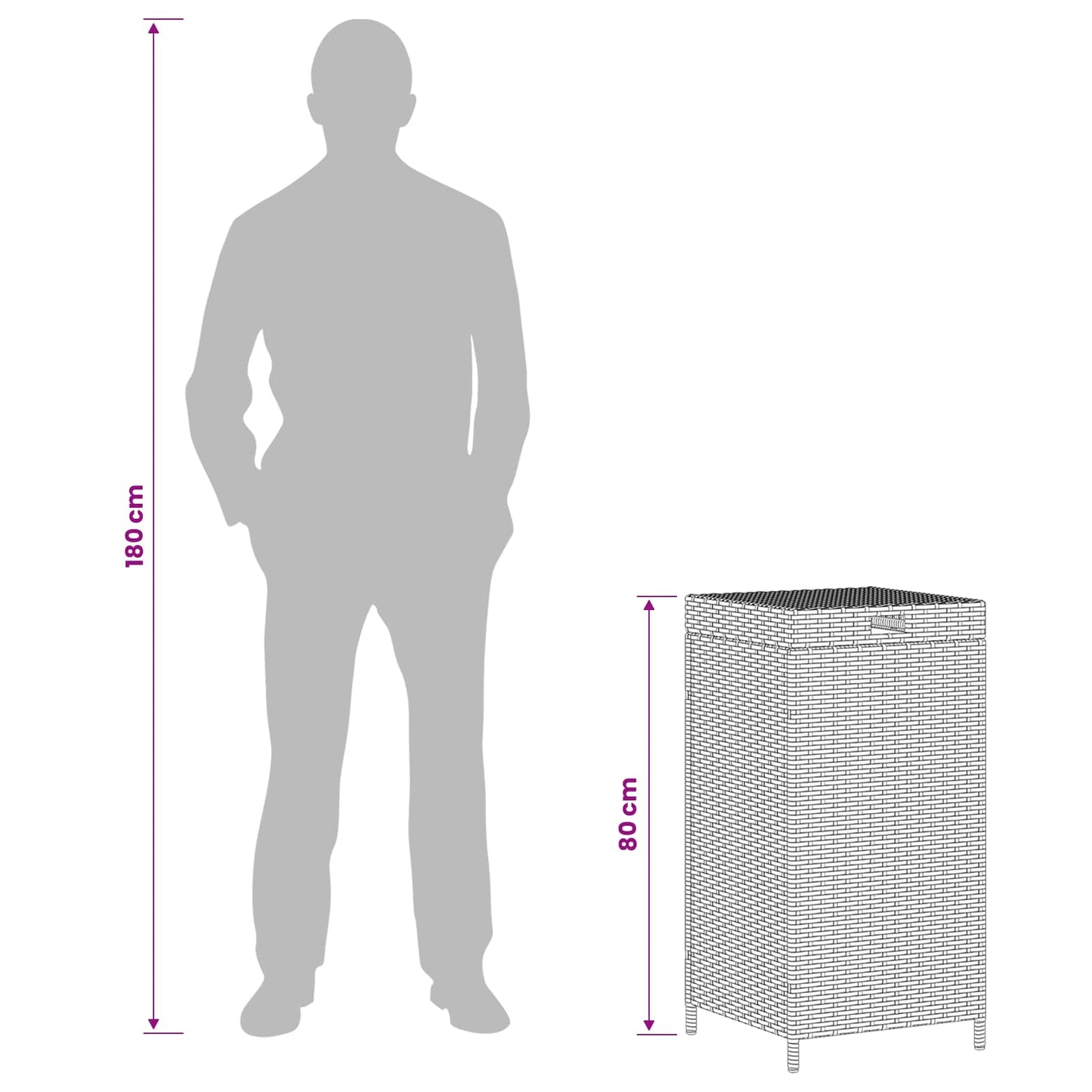 Buiten Afvalbak Bruin 40 x 40 x 80 cm poly rattan