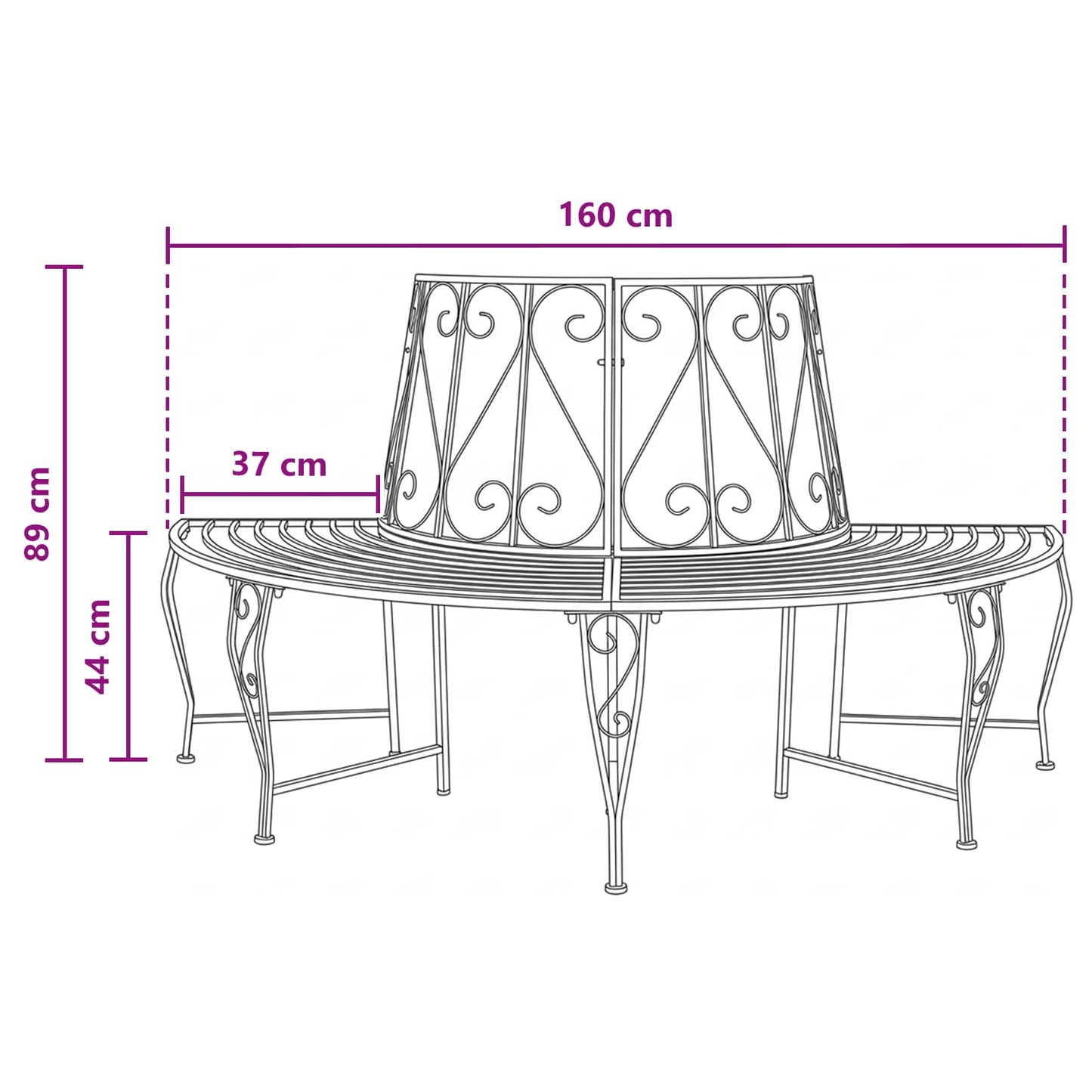 Boom bank 4-Aantal zitplaatsen 160 x 80 x 89 cm Staal