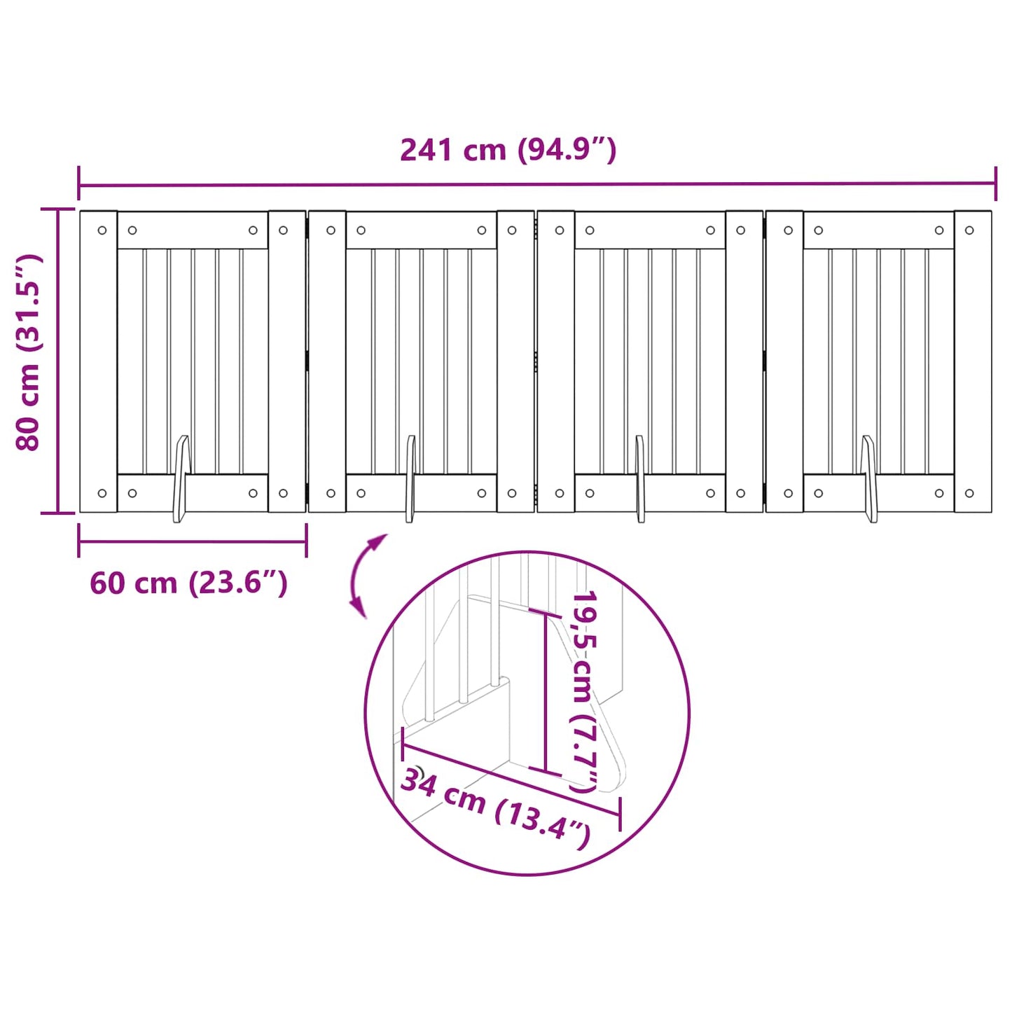 Hondenhekje met standaards 4 pcs Artisanaal eiken 60 x 80 cm