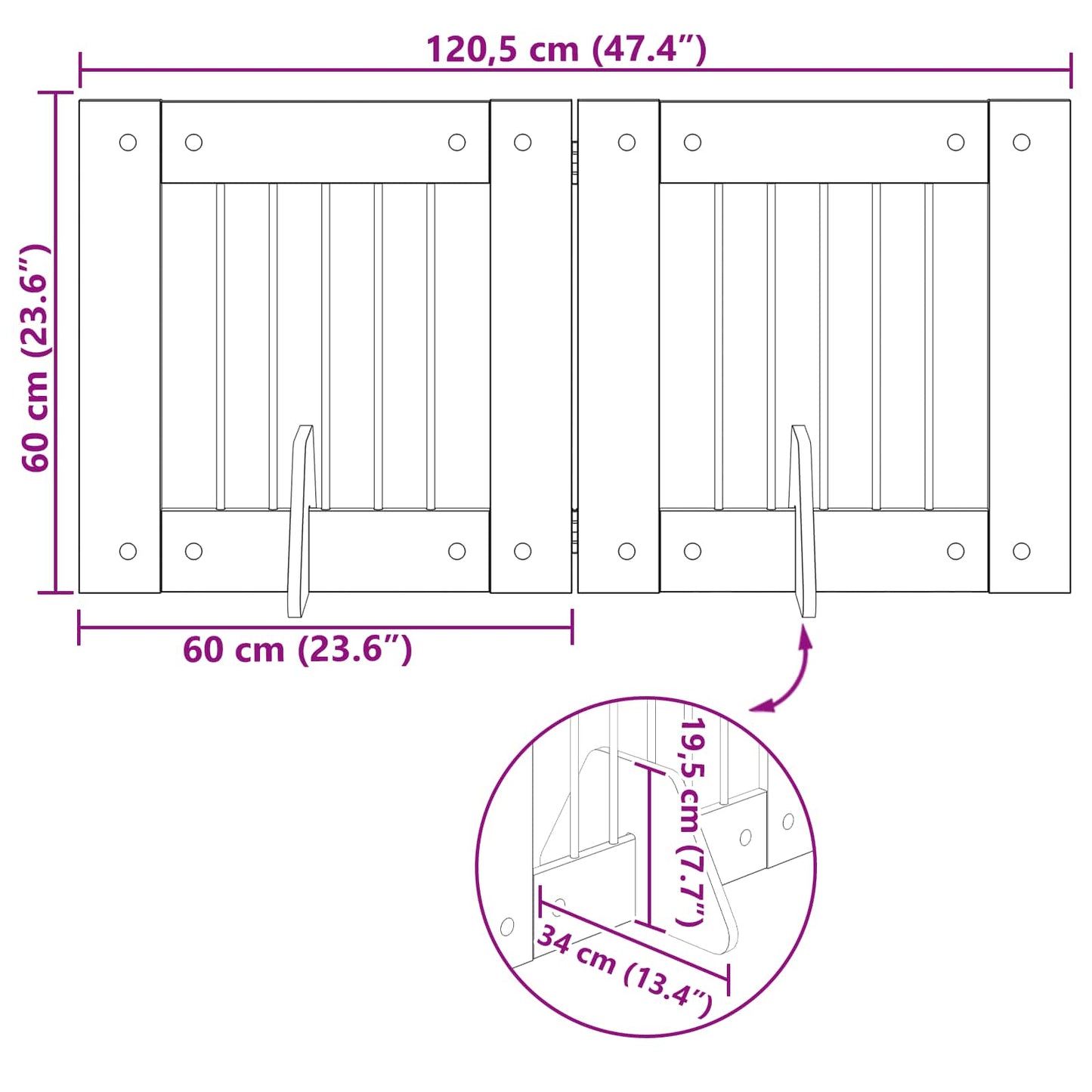 Hondenhekje met standaards 2 pcs Zwart eiken 60 x 60 cm