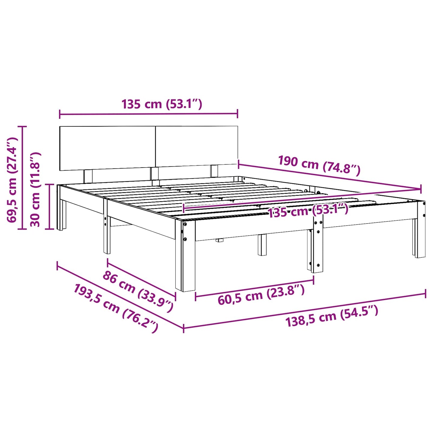 Bedframe Wasbruin 135 x 190 cm Massief grenenhout