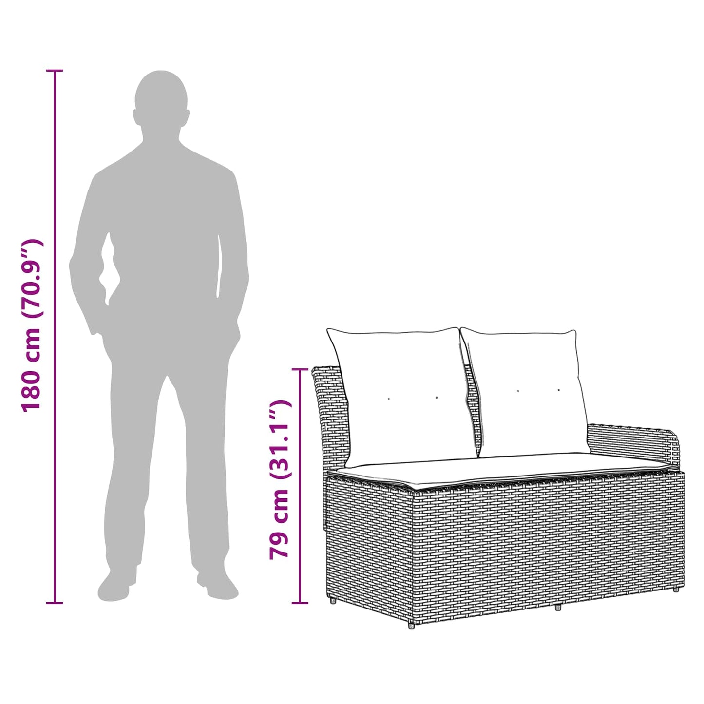 Tuin Armsteun Sofa met Opklaptafel 2 Stuk Grijs en Marineblauw