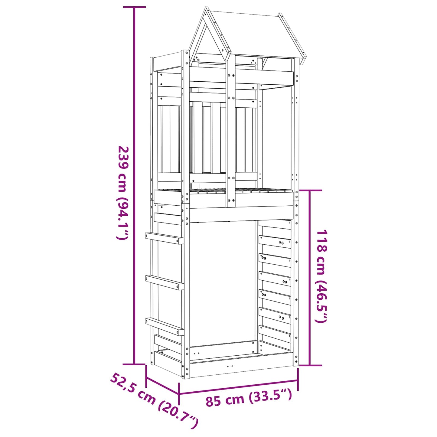 Speeltoren Bruin 85 x 52,5 x 239 cm Massief grenenhout