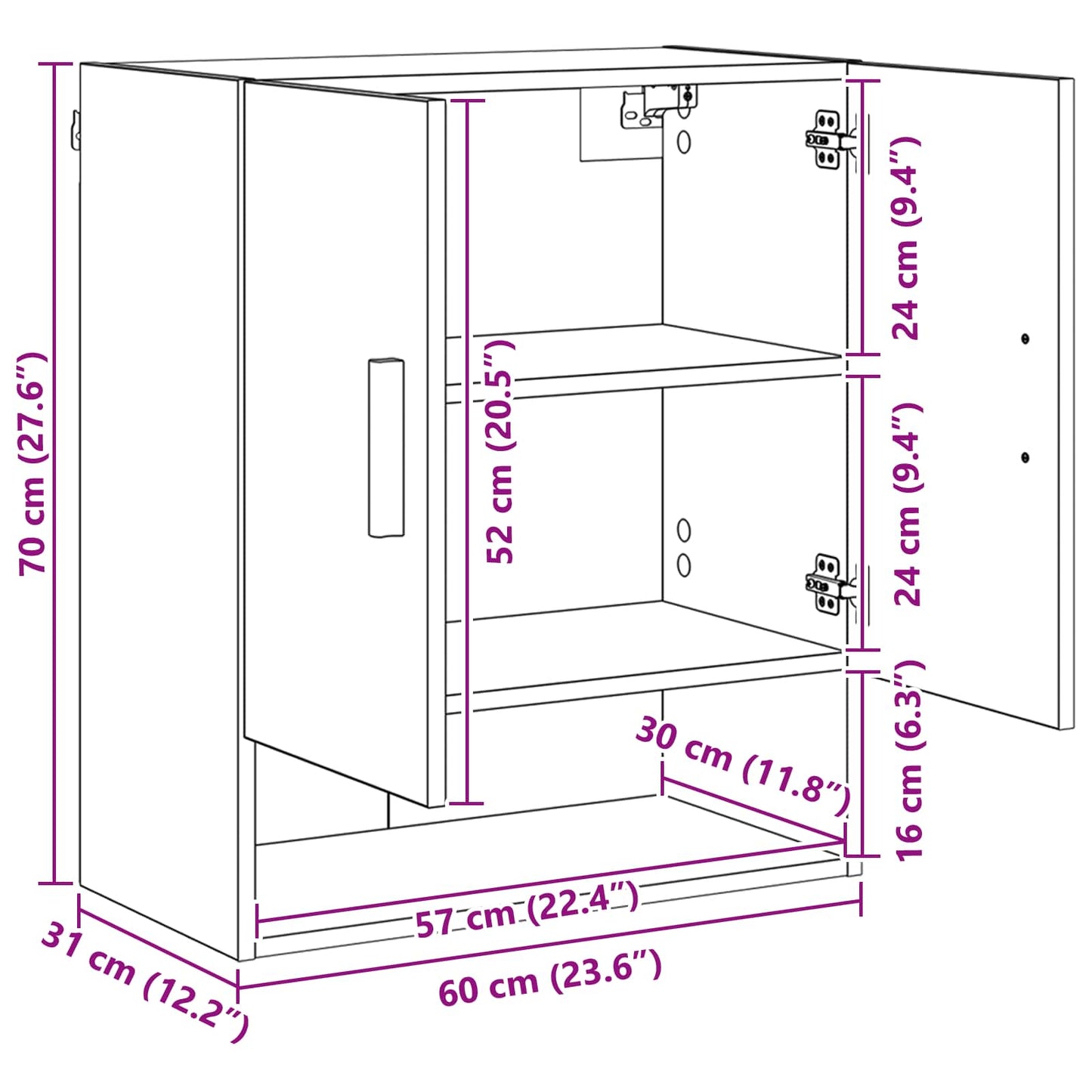 Wandkast Ambachtelijk eiken 60 x 31 x 70 cm Bewerkt hout