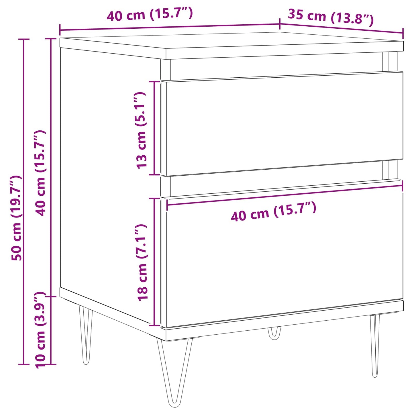 Bed kast met lade Zwart Eiken 40 x 35 x 50 cm Bewerkt hout