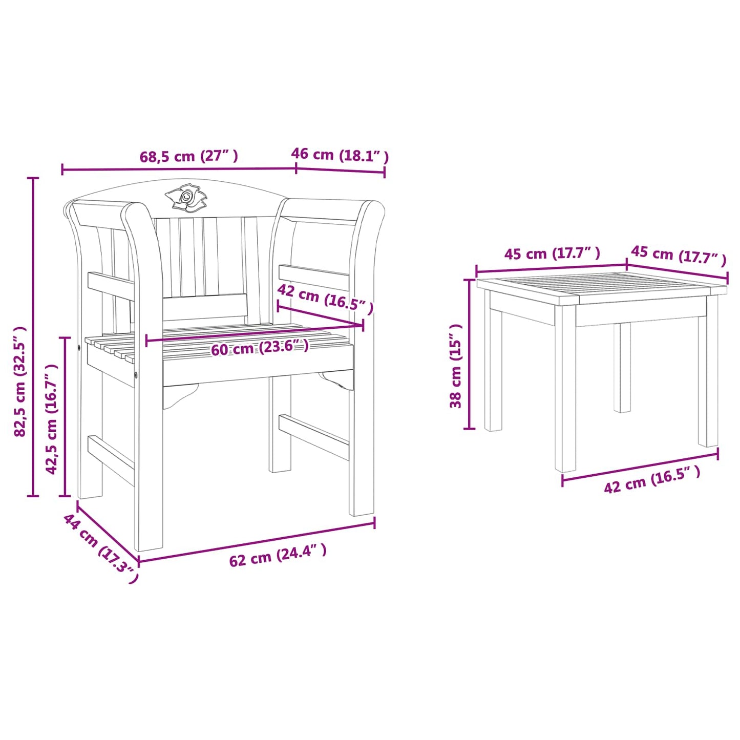 Meubelset met kussen 3 pcs Naturel Massief Acaciahout