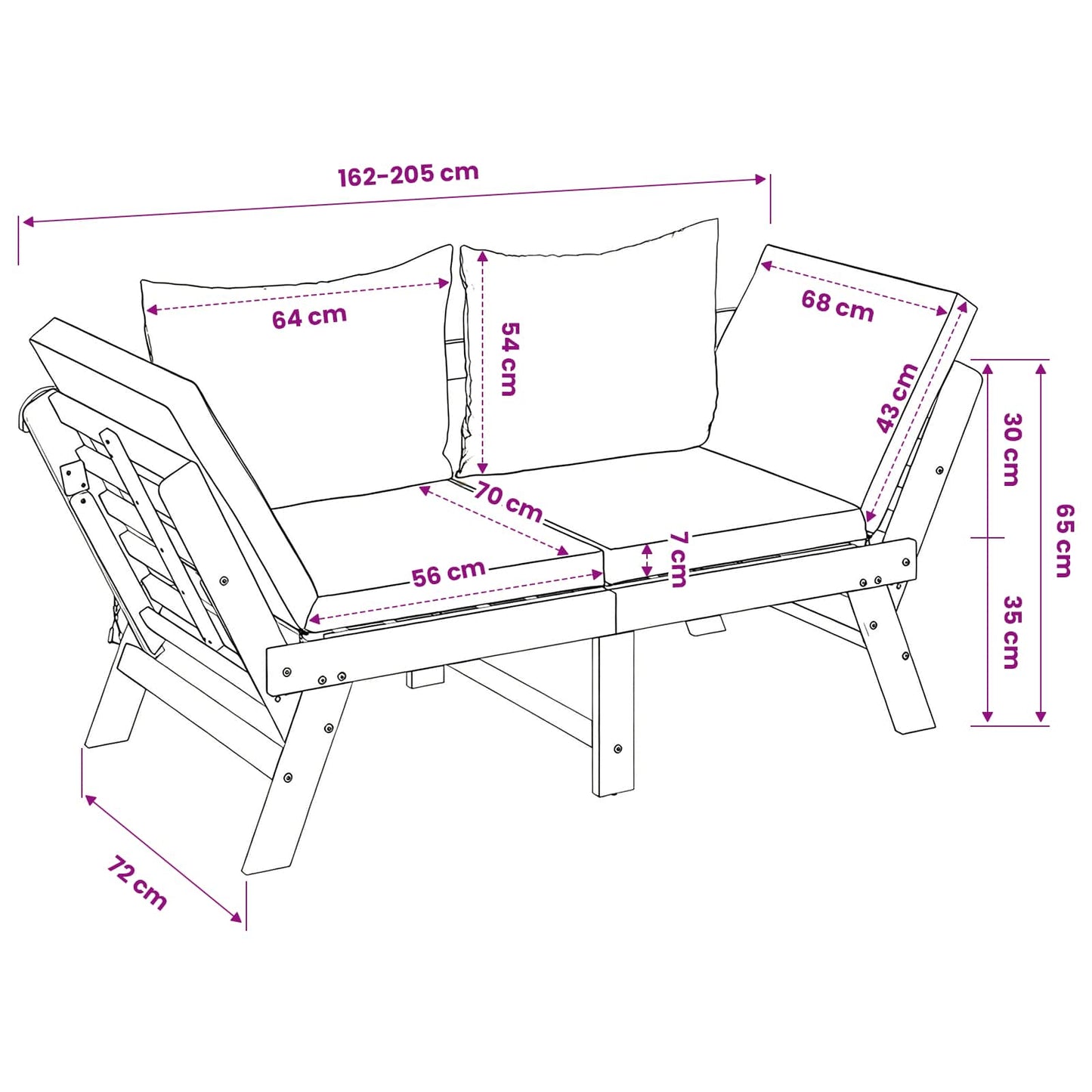 3-in-1 Tuinbank met Kussens Massief Acaciahout Naturel