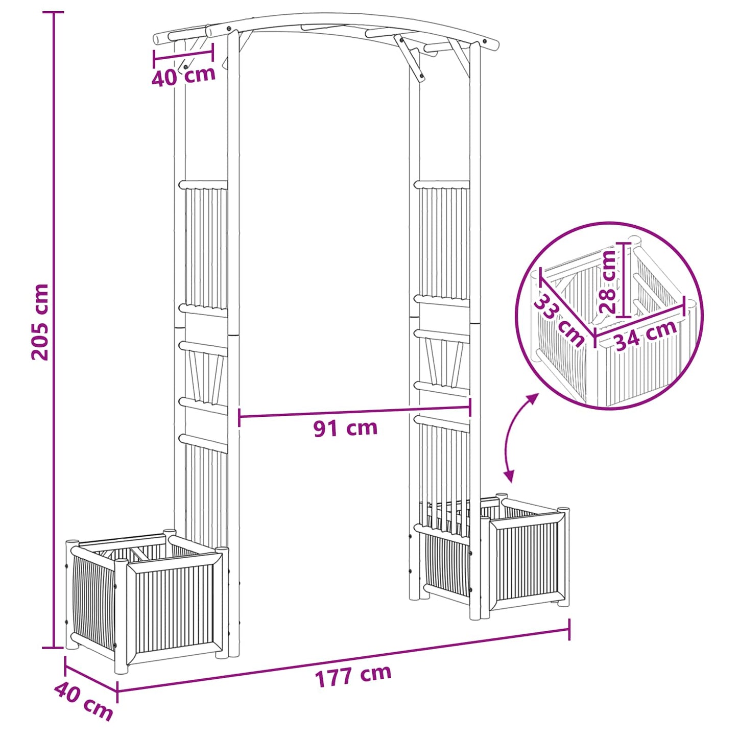 Tuin Boog Naturel 177 x 40 x 205 cm Bamboe