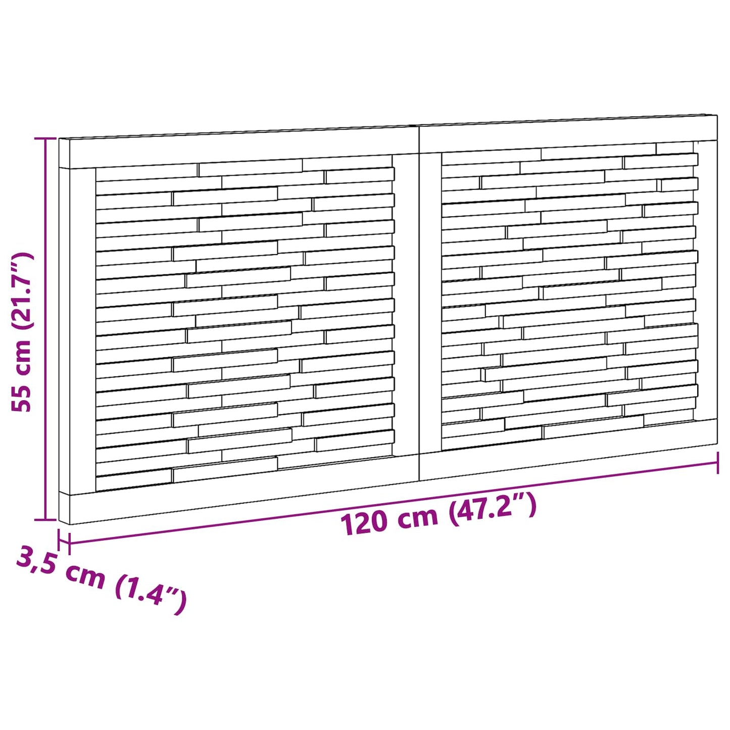 Hoofdbord Wandgemonteerd Naturel 120 cm Massief Teakhout