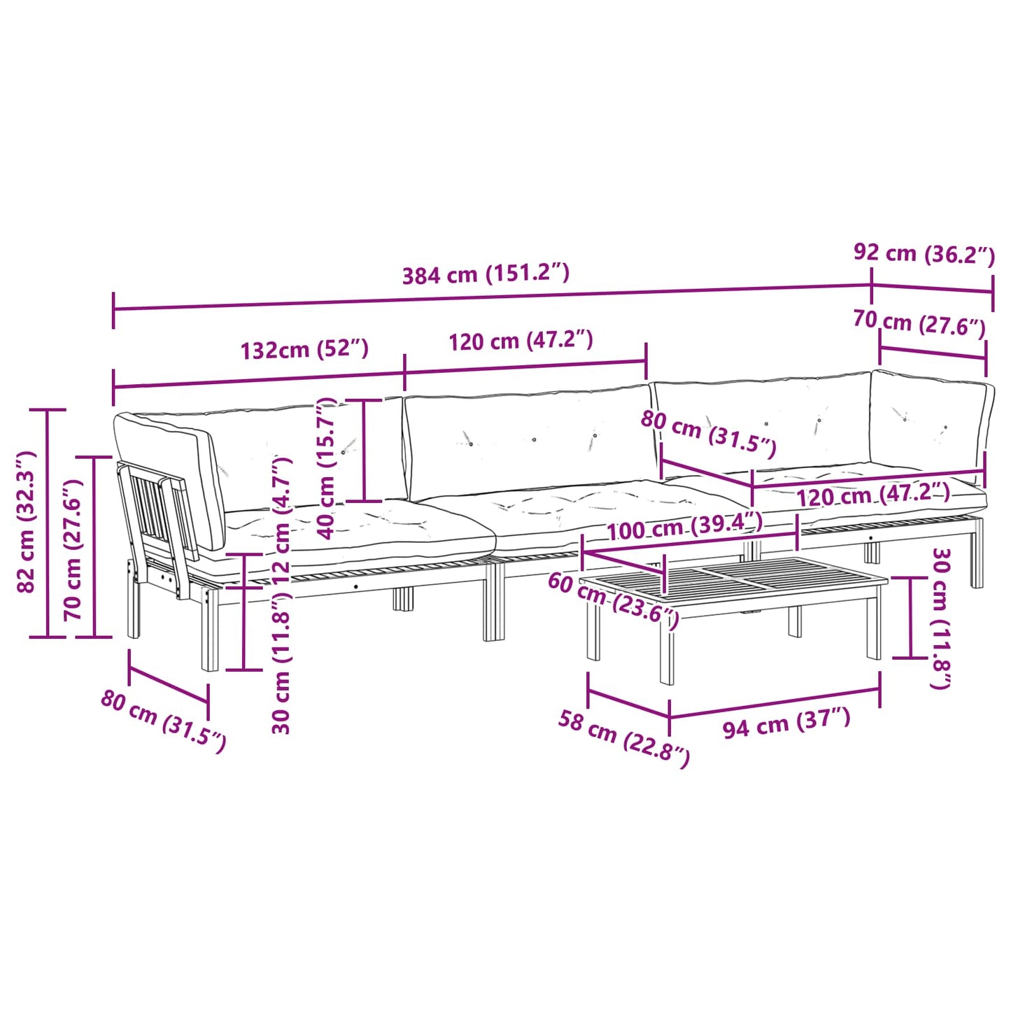 4 Stuk Garden Pallet Sofa Units Massief Acaciahout Licht Bruin