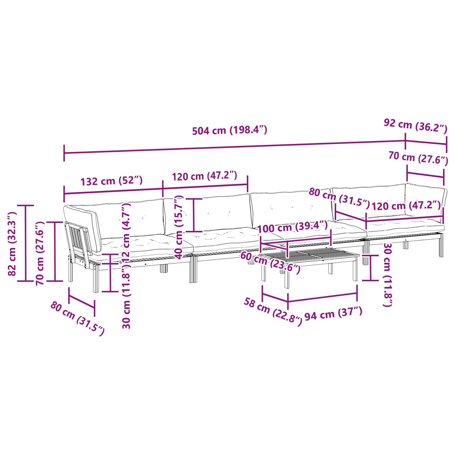 5 Stuk Garden Pallet Sofa Units Massief Acaciahout Licht Bruin