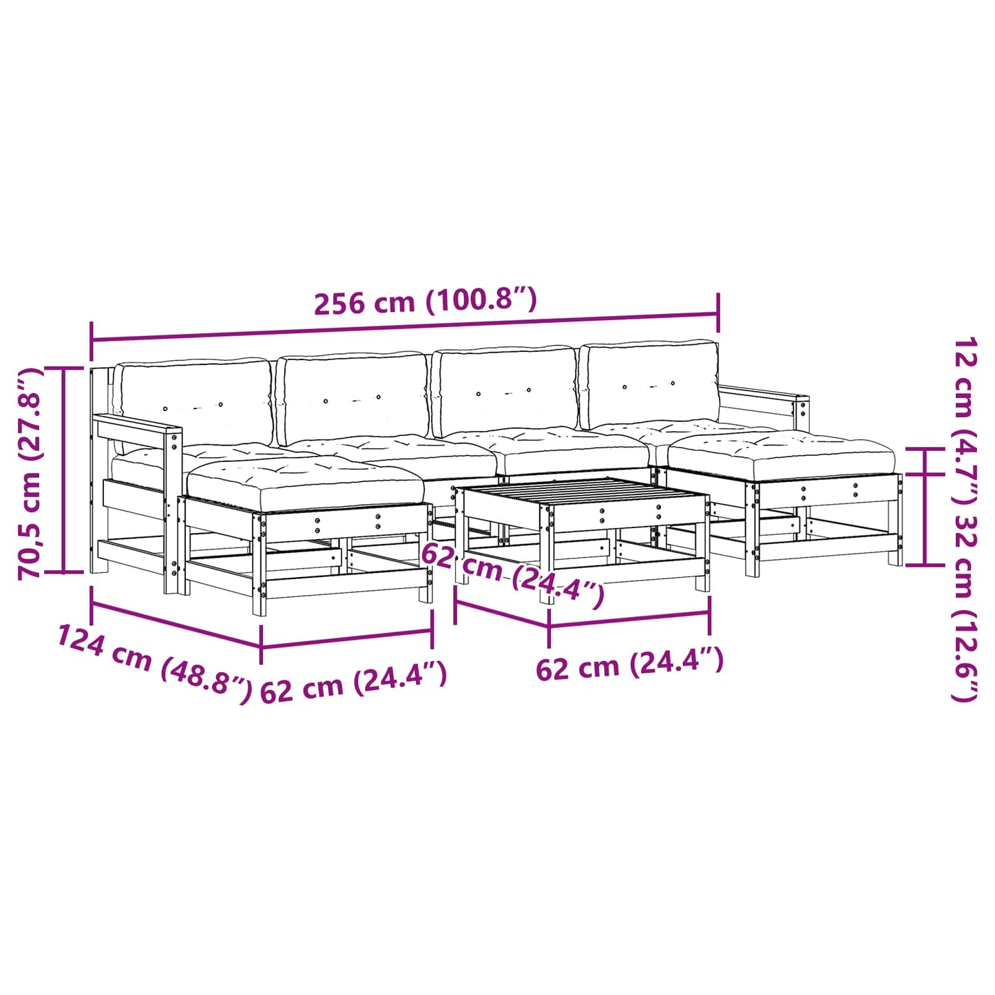 Tuin loungeset 7 pcs Wasbruin Massief grenenhout
