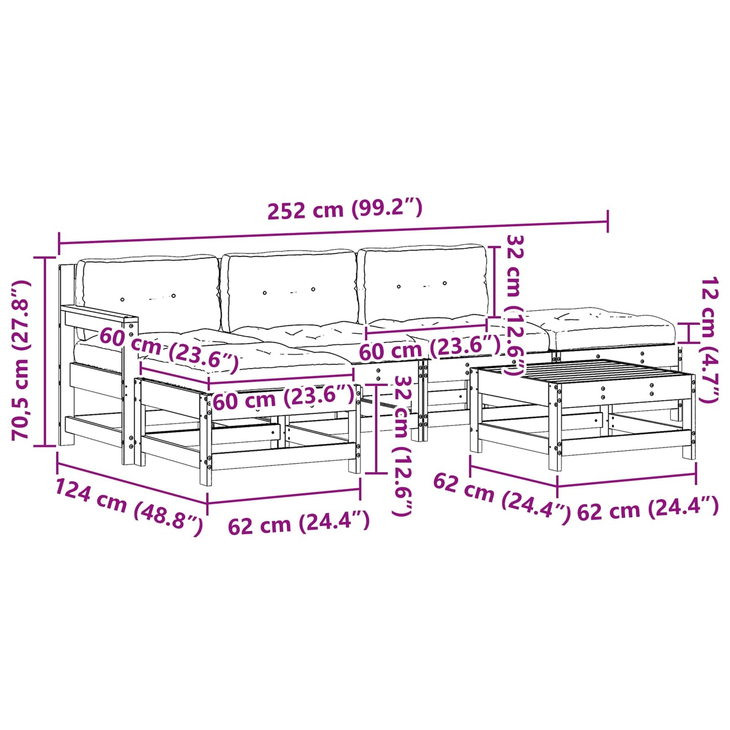 Tuin loungeset 6 pcs Waskleur Bruin Massief grenenhout