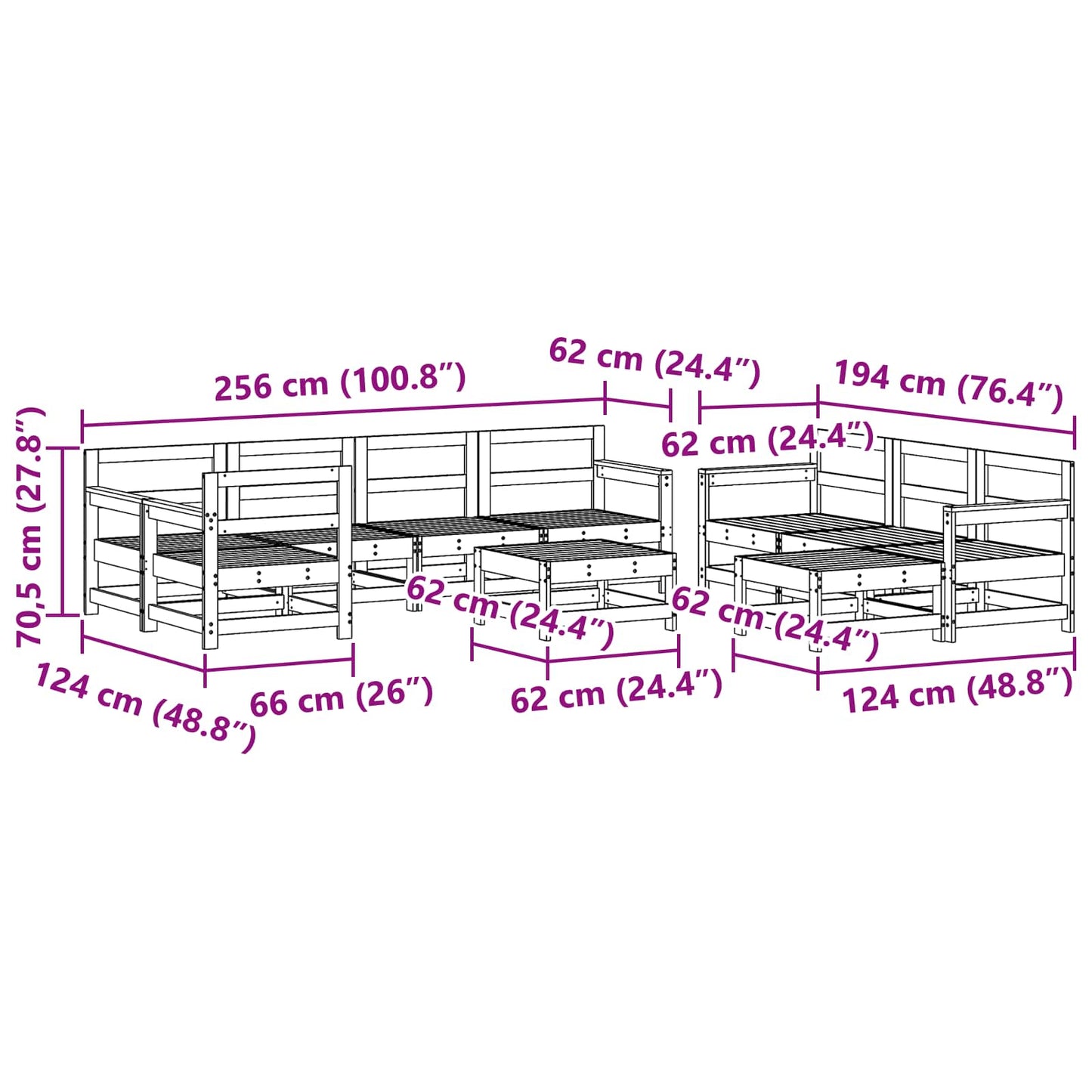 Tuin loungeset 10 pcs Wasbruin Massief grenenhout