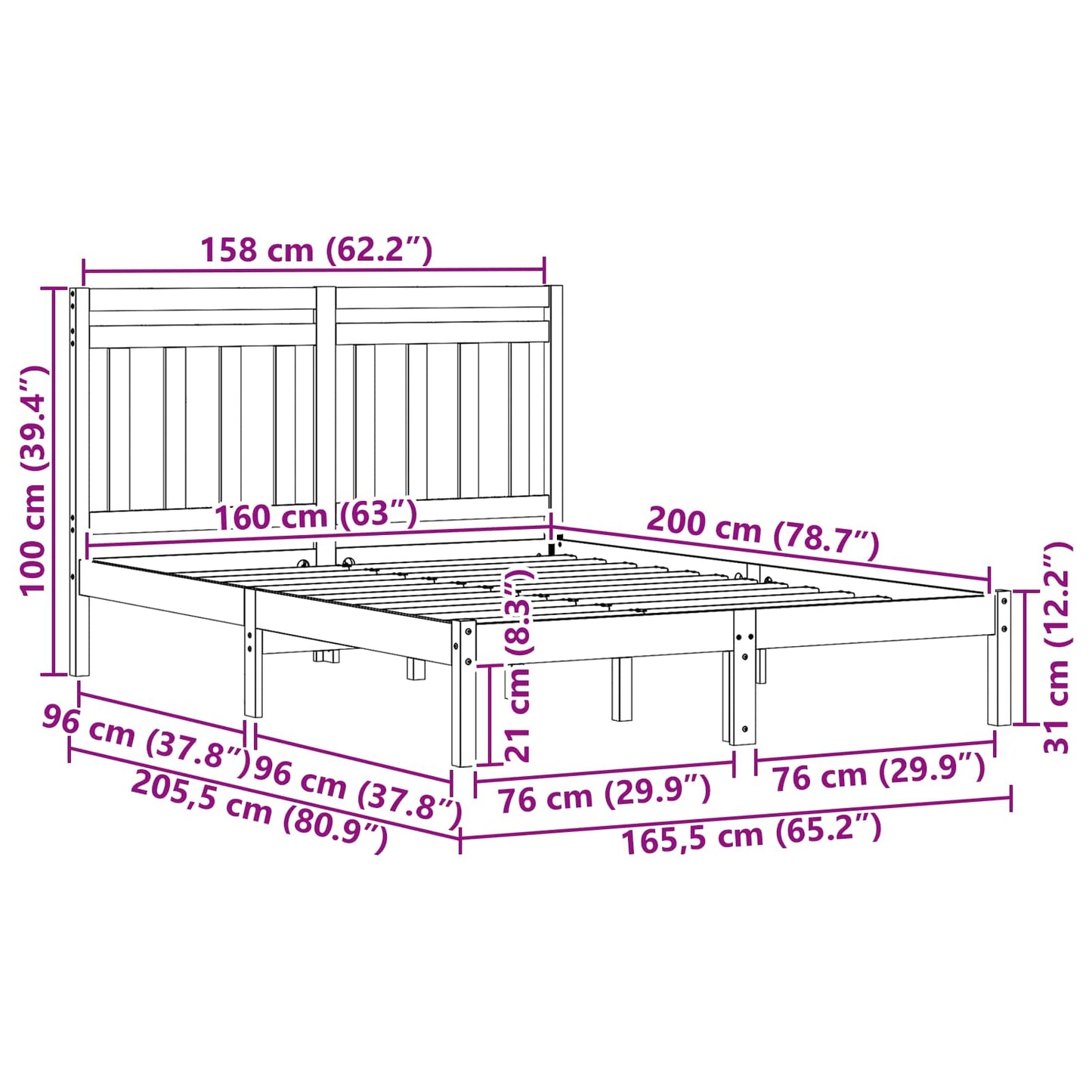 Bedframe 2 pcs Wasbruin 160 x 200 cm Massief grenenhout