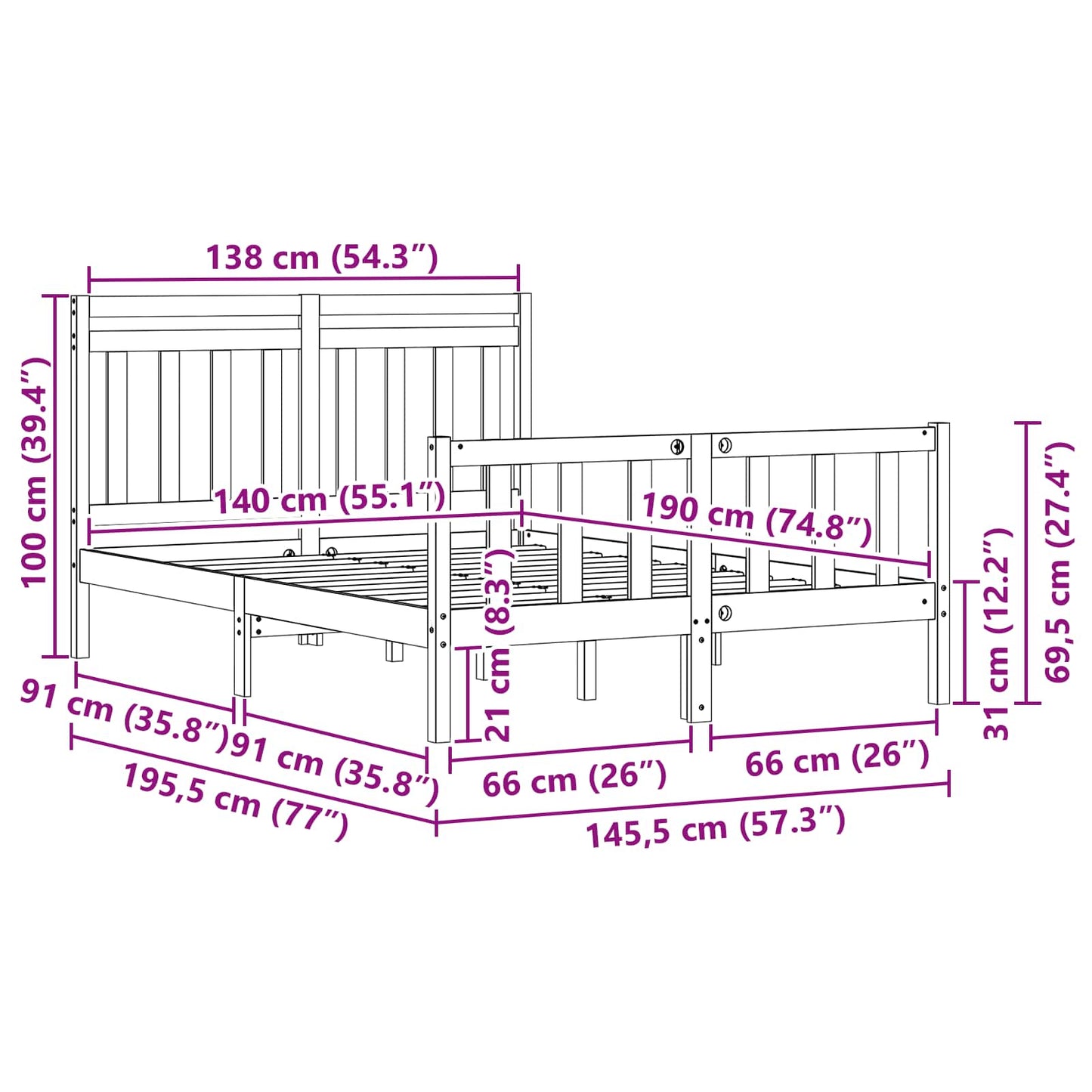 Bedframe Wasbruin 195,5 x 145,5 x 100 cm Massief grenenhout