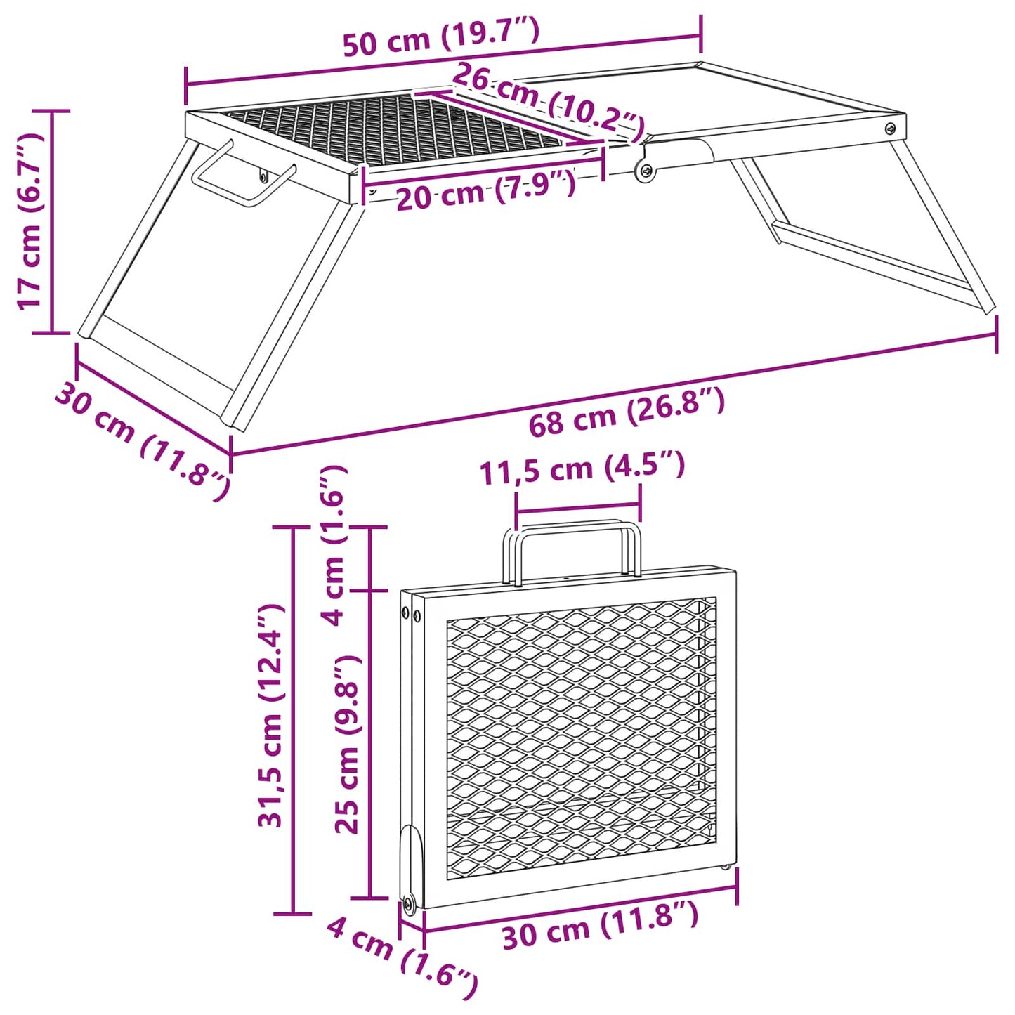 Opvouwbare Camping Grill Zwart 31,5 x 26,5 x 4 cm