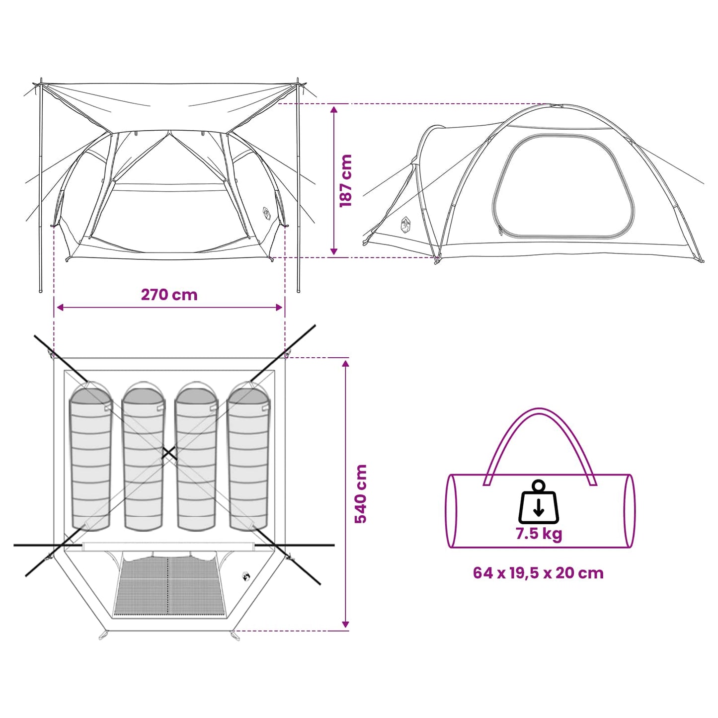 Huisje Tent met dak Leger groen 4-persoons Polyester en staal