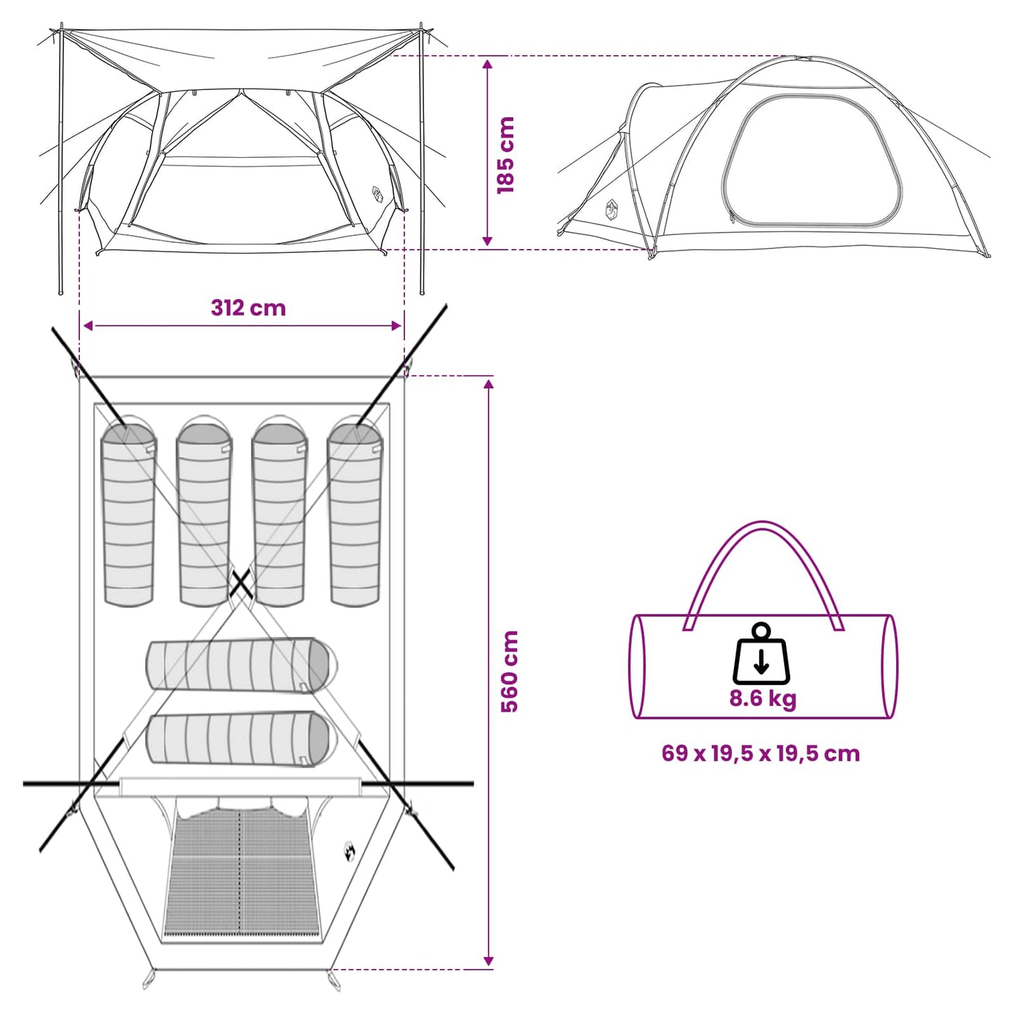 Huisje Tent met dak Blauw 6-persoons Polyester en staal