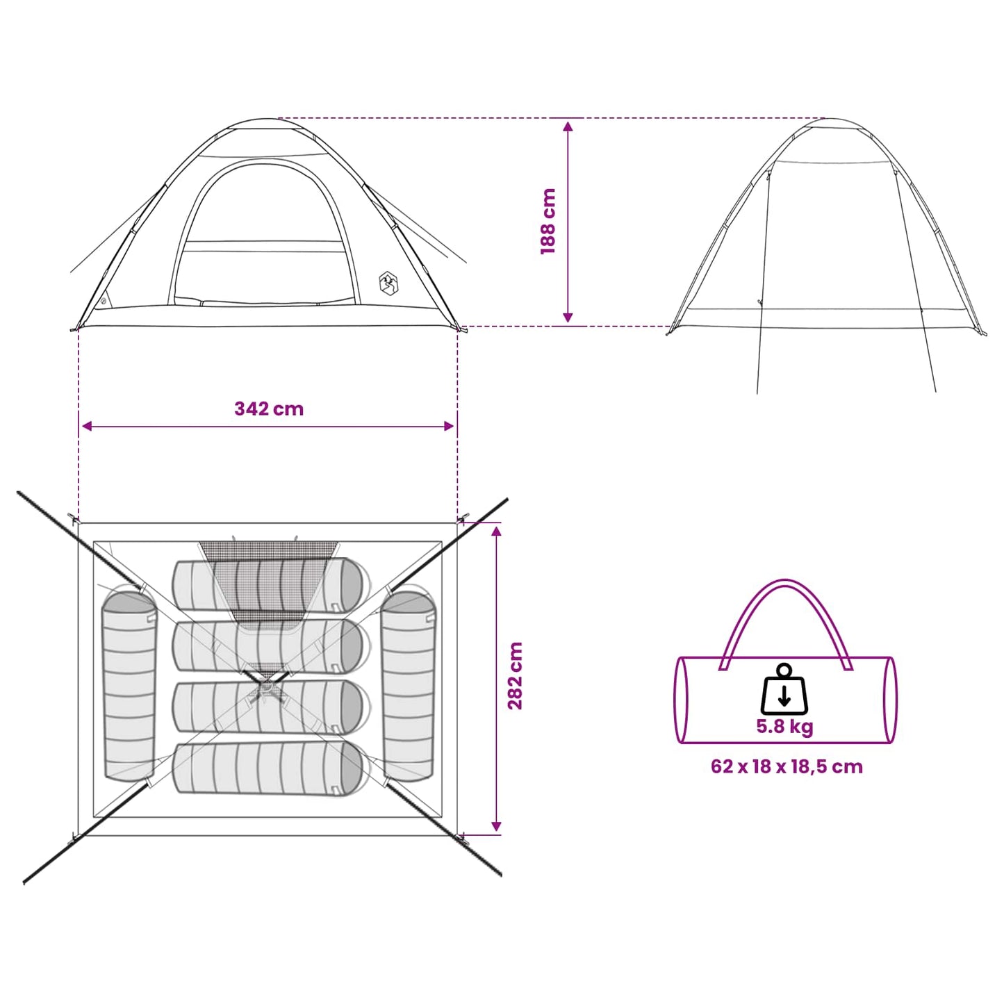 Kamperen tent met dak Legergroen 335 x 275 x 180 cm