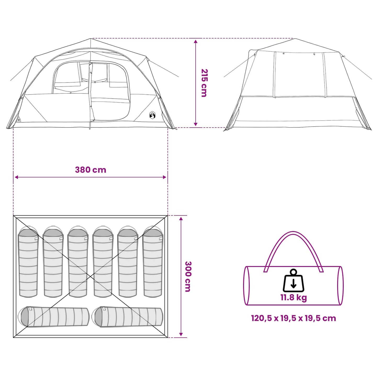 Directe Tent met dak Grijs en Oranje 365 x 380 x 200 cm