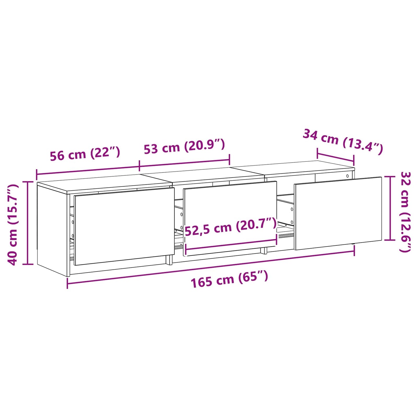 TV-kast met LED Zwart Eiken 165 x 34 x 40 cm Bewerkt hout