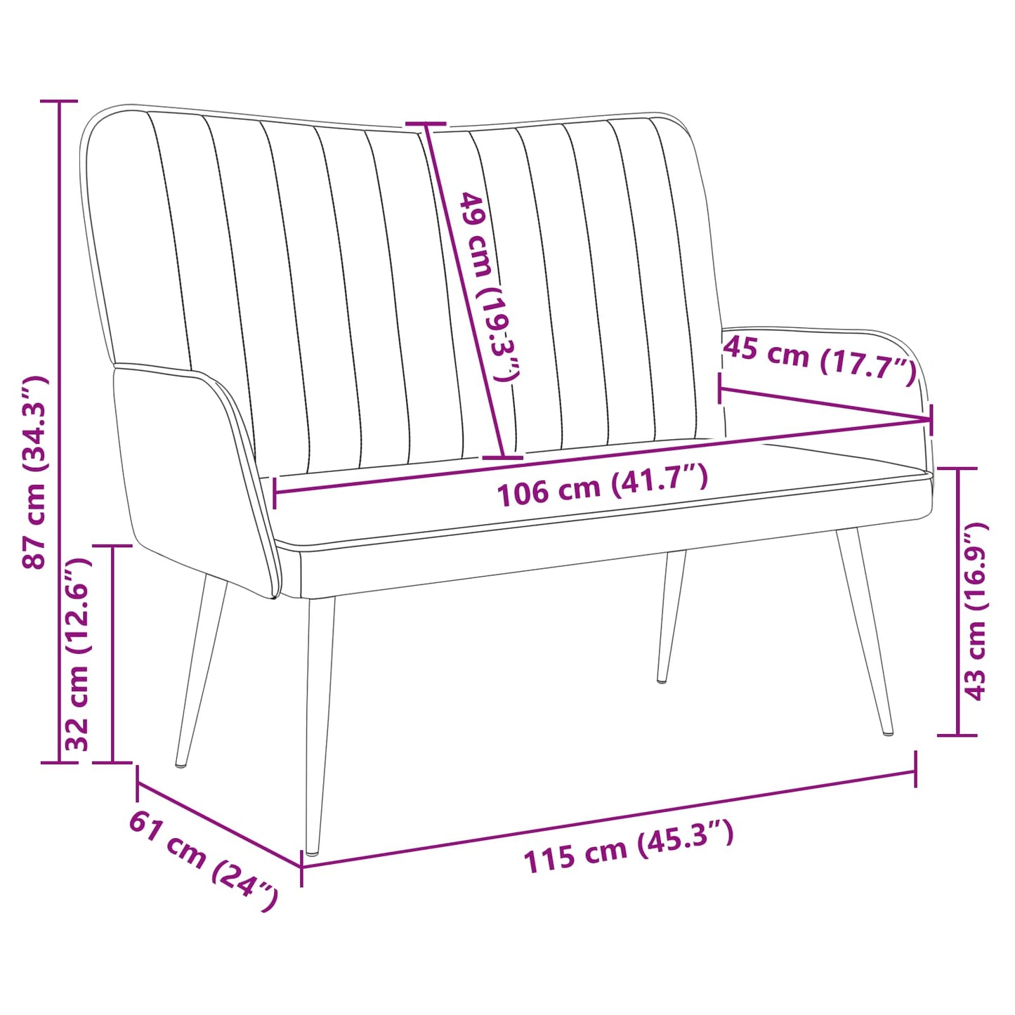 Twee Persoons Sofa Blauw 115 x 61 x 87 cm Fluweel