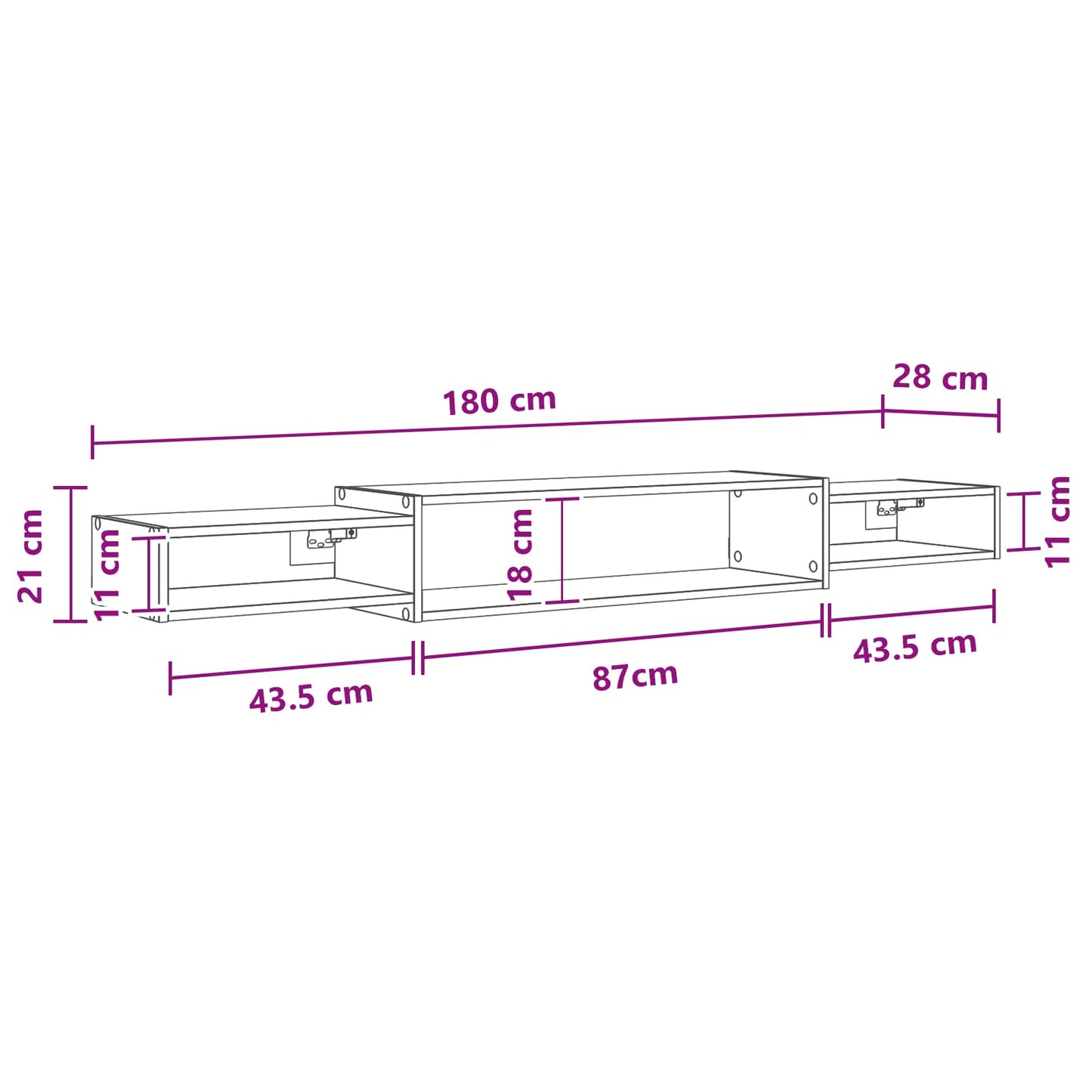 Wandgemonteerd tv-meubel Muurmontage Betongrijs