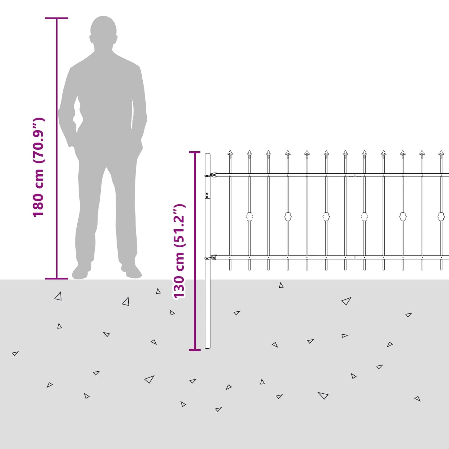 Spike Fence Zwart 200 x 130 cm Gepoedercoat staal