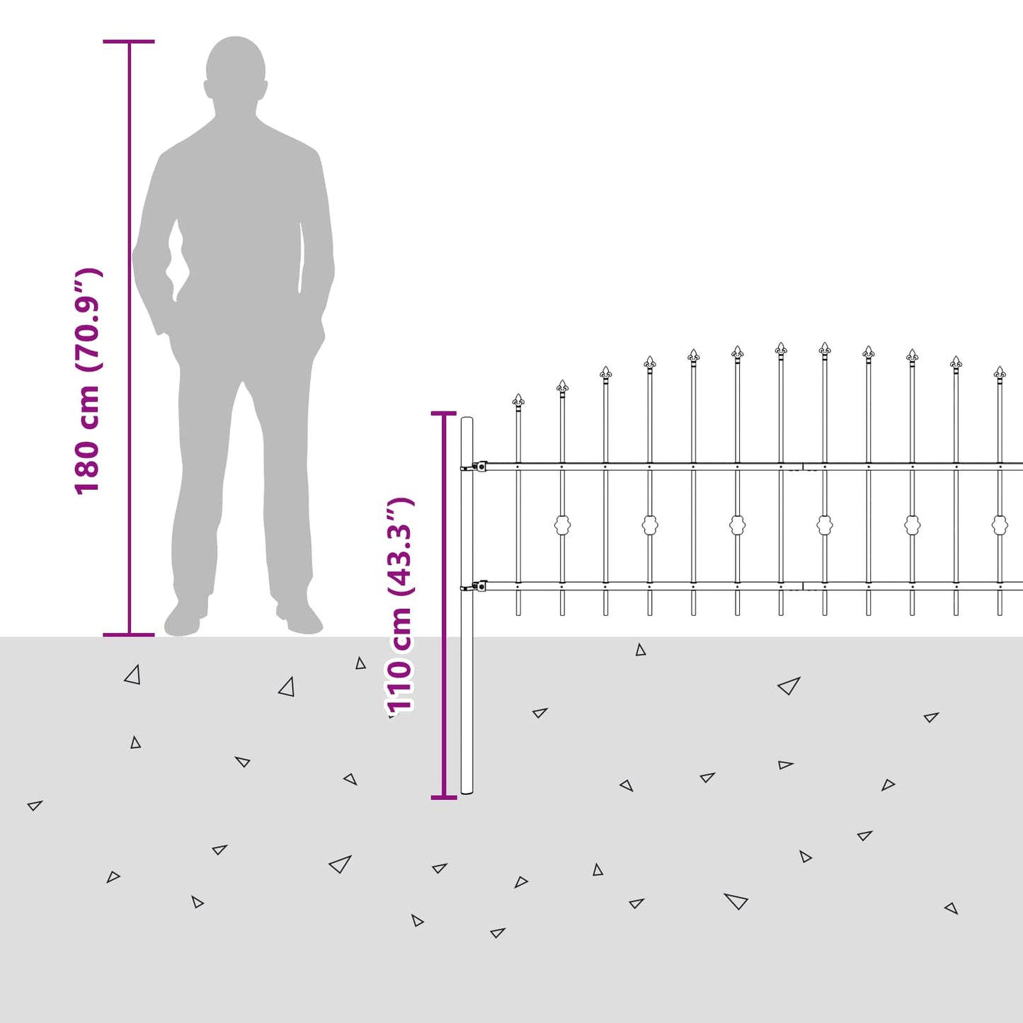 Spike Fence Zwart 200 x 130 cm Gepoedercoat staal