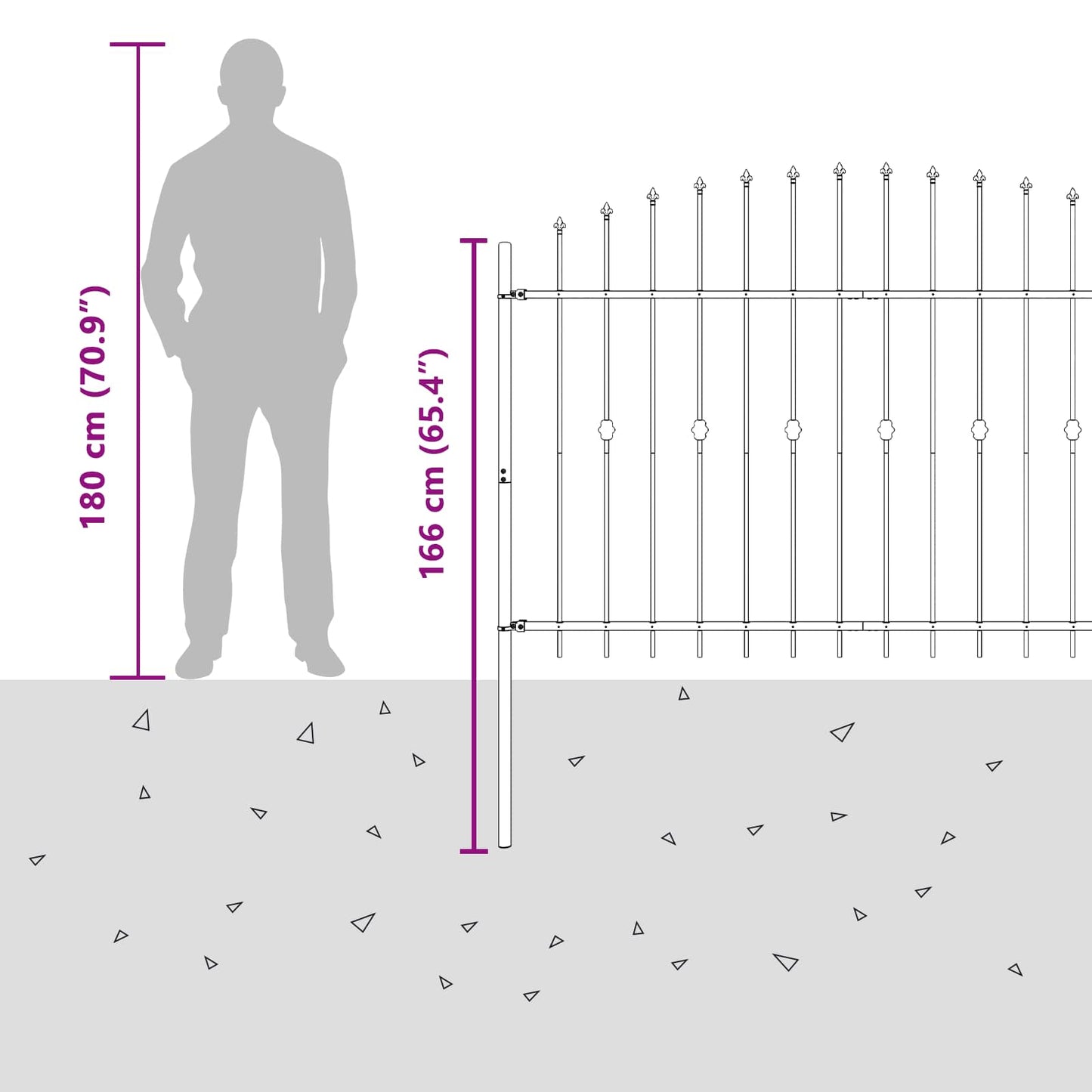 Spike Fence Zwart 200 x 130 cm Gepoedercoat staal
