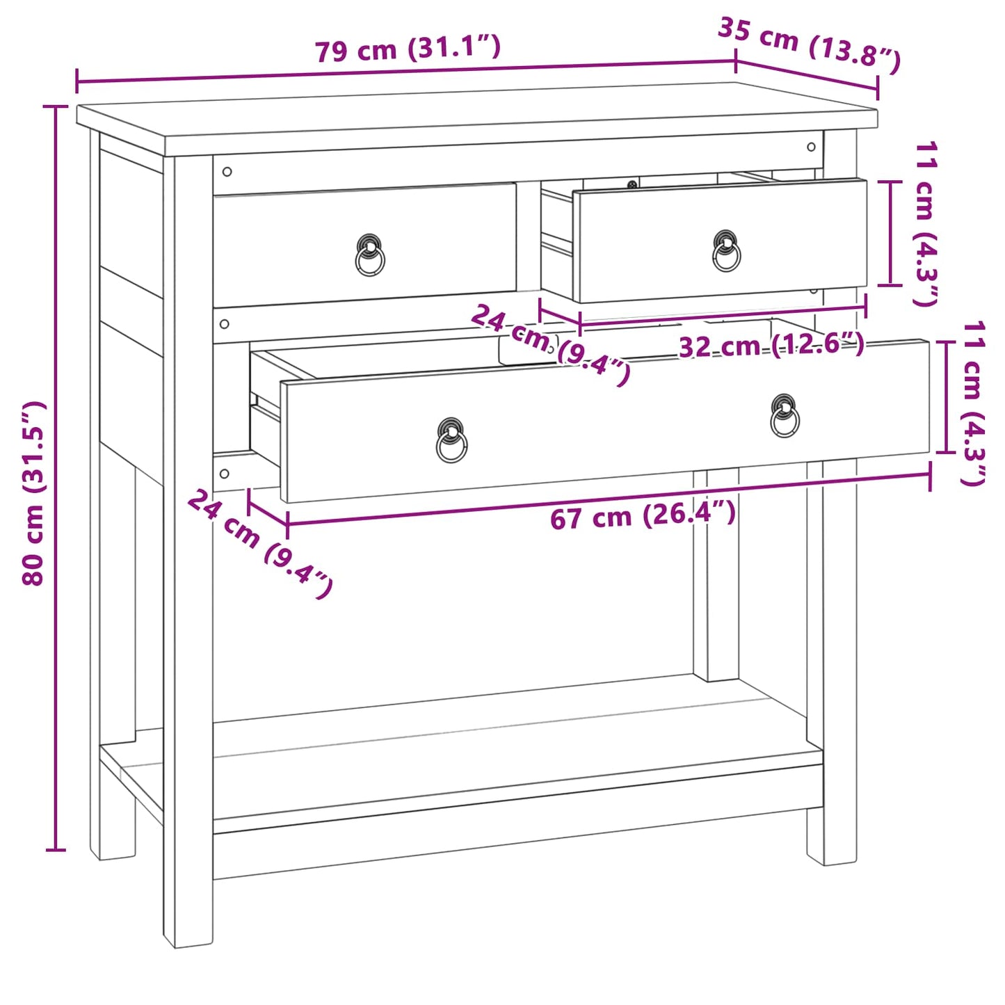 Dressoir Naturel 79 x 35 x 80 cm Massief Teakhout