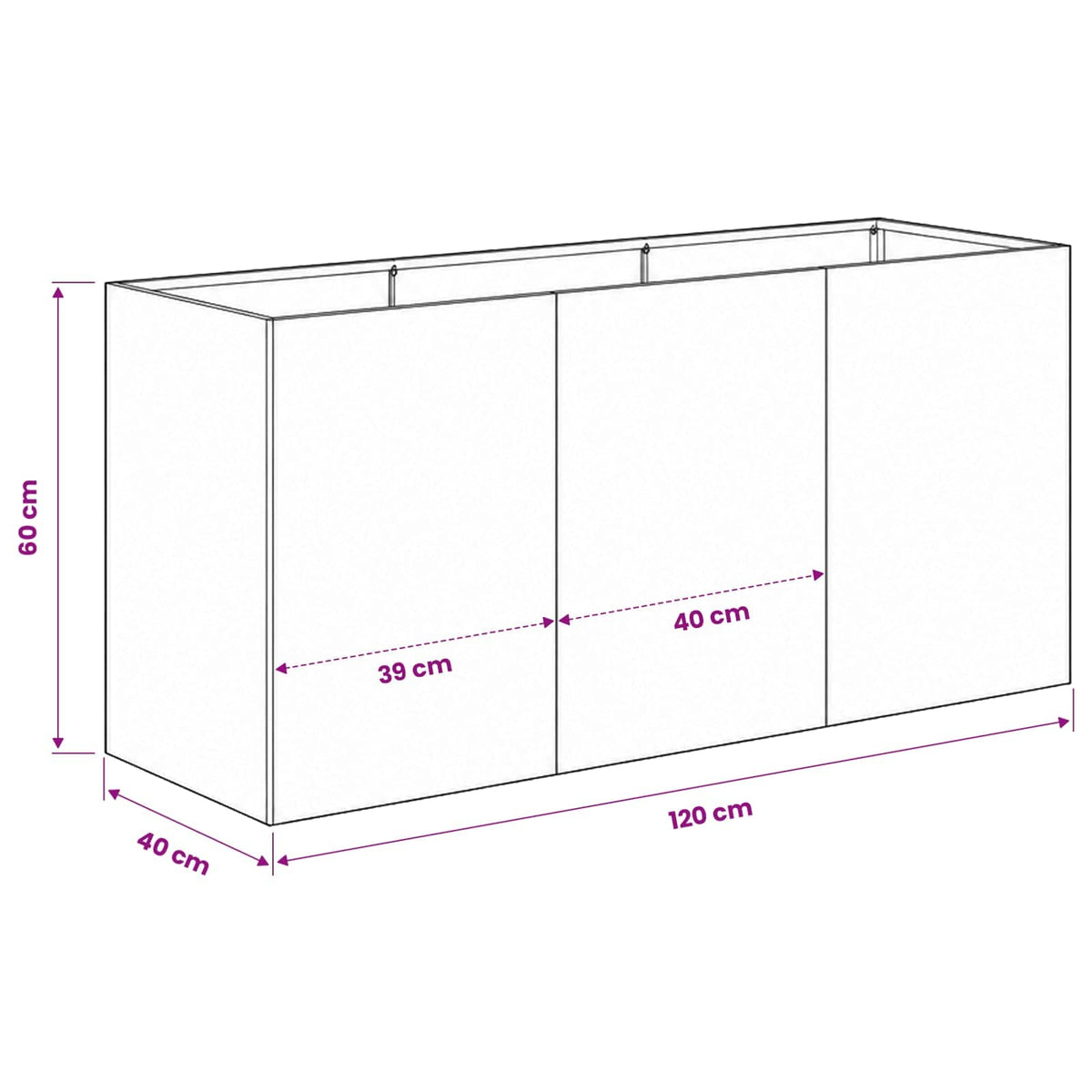 Plantenbak zilver 120 x 40 x 60 cm Gegalvaniseerd staal