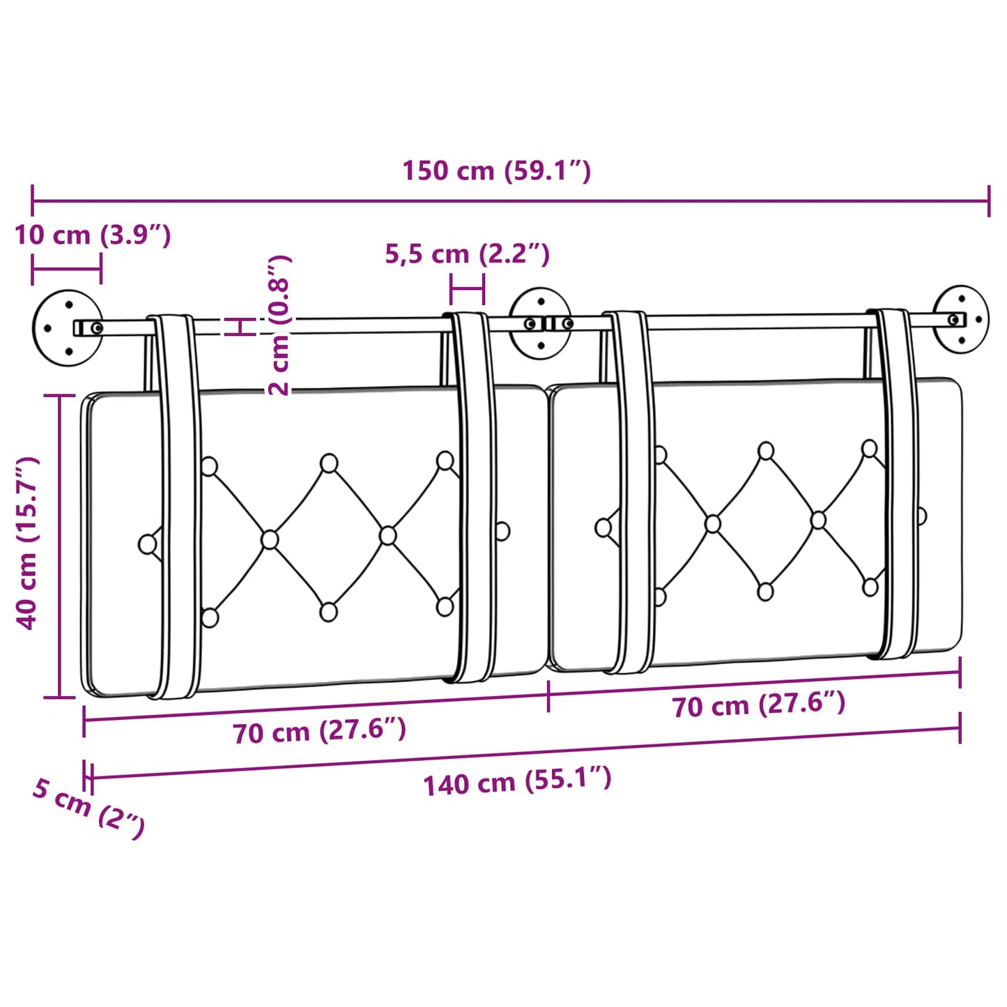 Hangend Hoofdeinde Crème 150 x 55 x 5 cm Nep Leer