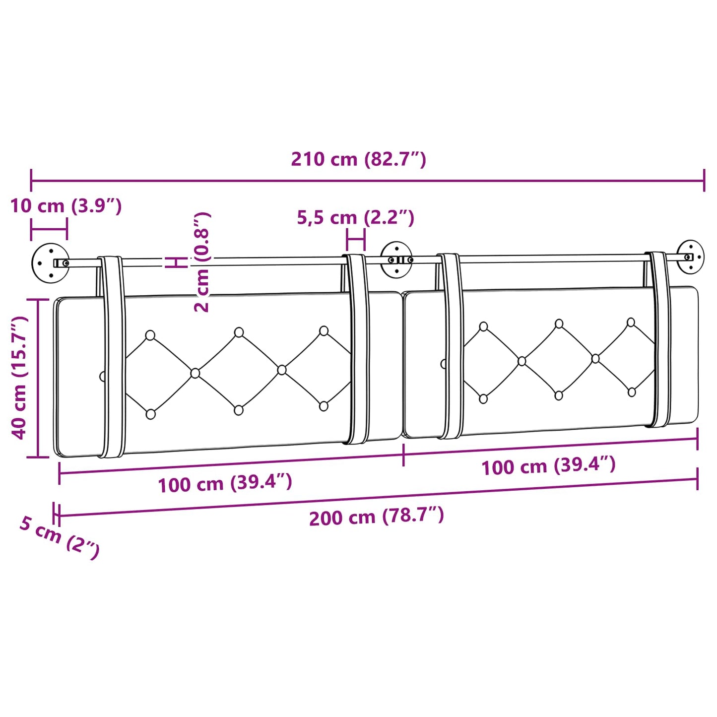 Hangend Hoofdeinde Wandgemonteerd Geel 210 x 55 x 5 cm Fluweel
