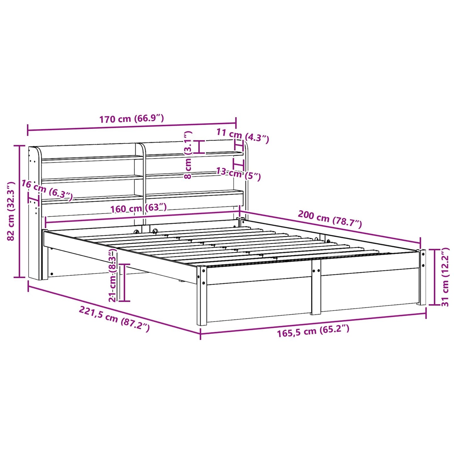 Bedframe met hoofdeinde 2 pcs Wasbruin Massief Vurenhout