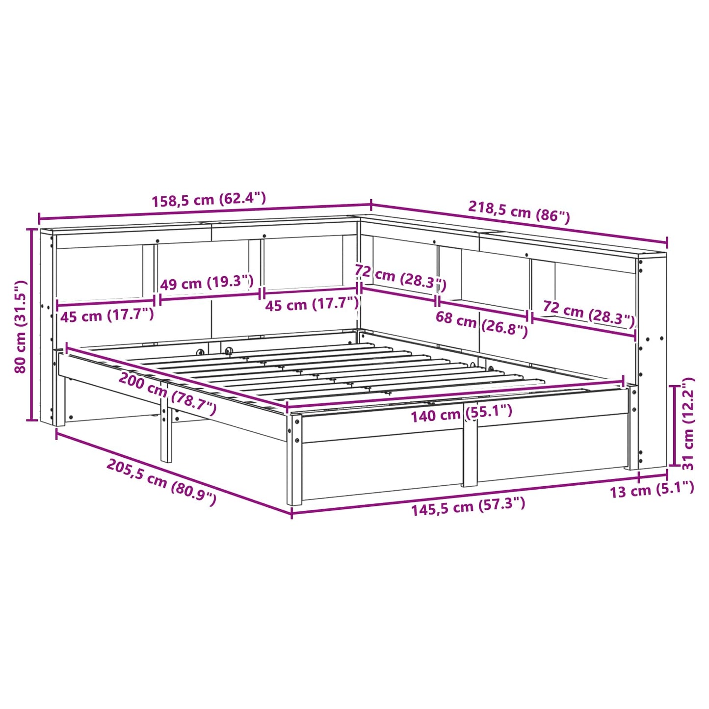 Boekenkast Bed 2 pcs Wasbruin 200 x 140 cm Massief Vurenhout