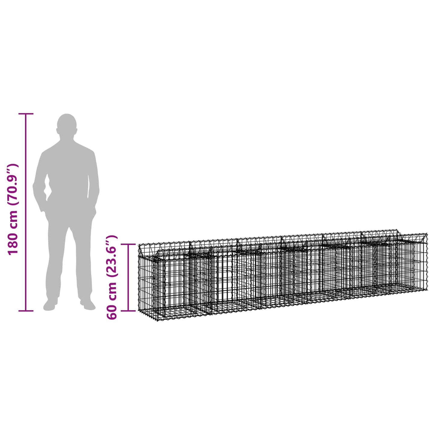 Gabion Verhoogd Bed 2 pcs Zilver 300 x 50 x 60 cm