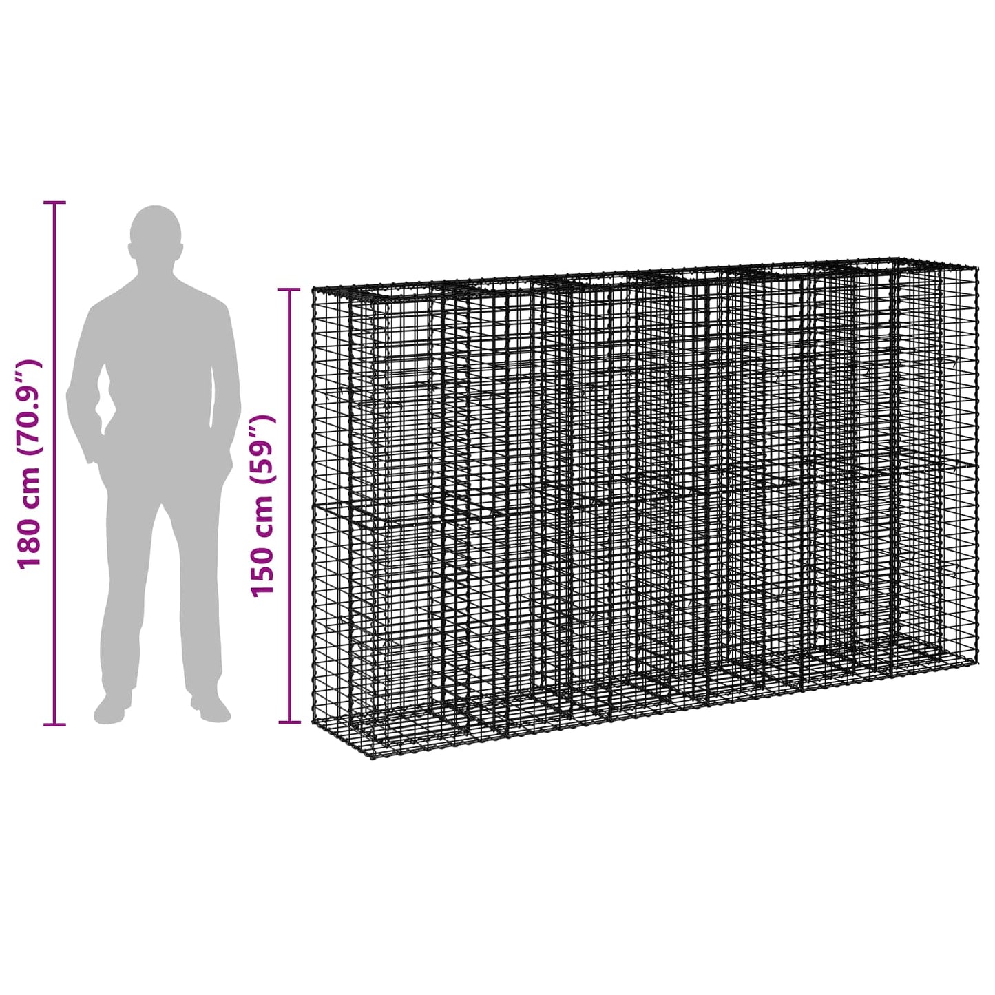 Gabion Verhoogd Bed 3 pcs Zilver 250 x 50 x 150 cm