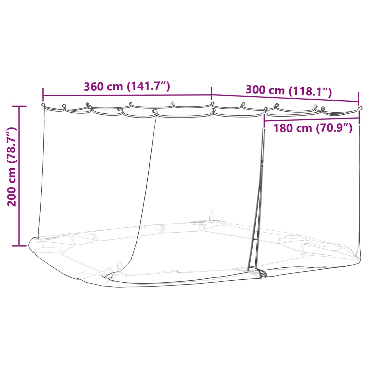 Muggennet voor Gazebo 220 Gaas 220 gaas Zwart 3,6 x 3 x 2 m