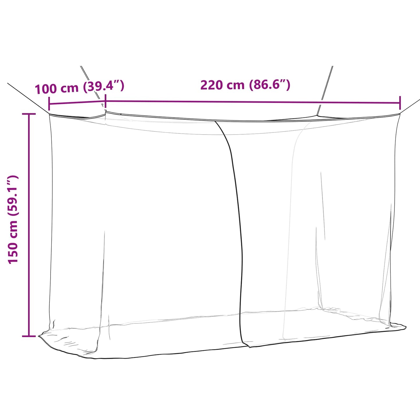 Muggennetje voor Bed 156 Gaas Zwart 220 x 100 x 150 cm