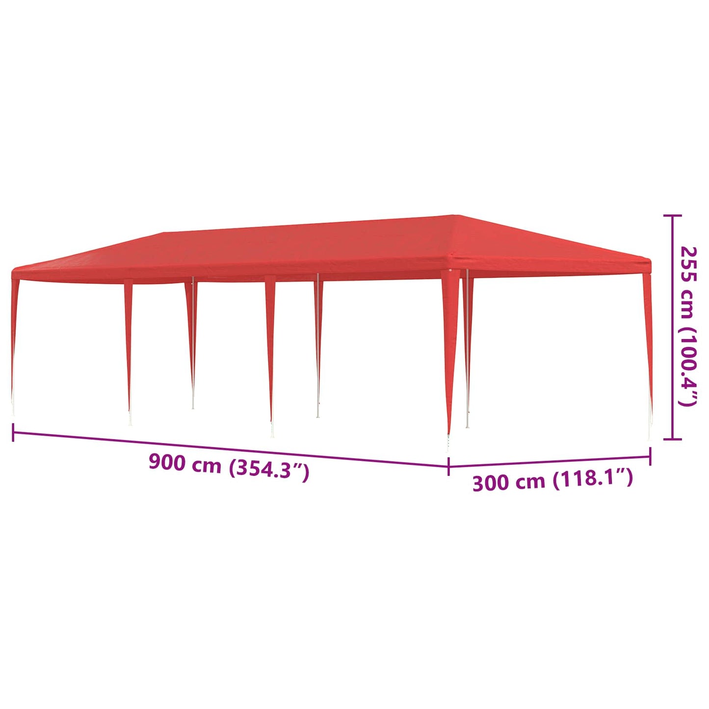 Partytent Rood 900 x 300 x 255 cm PE en staal