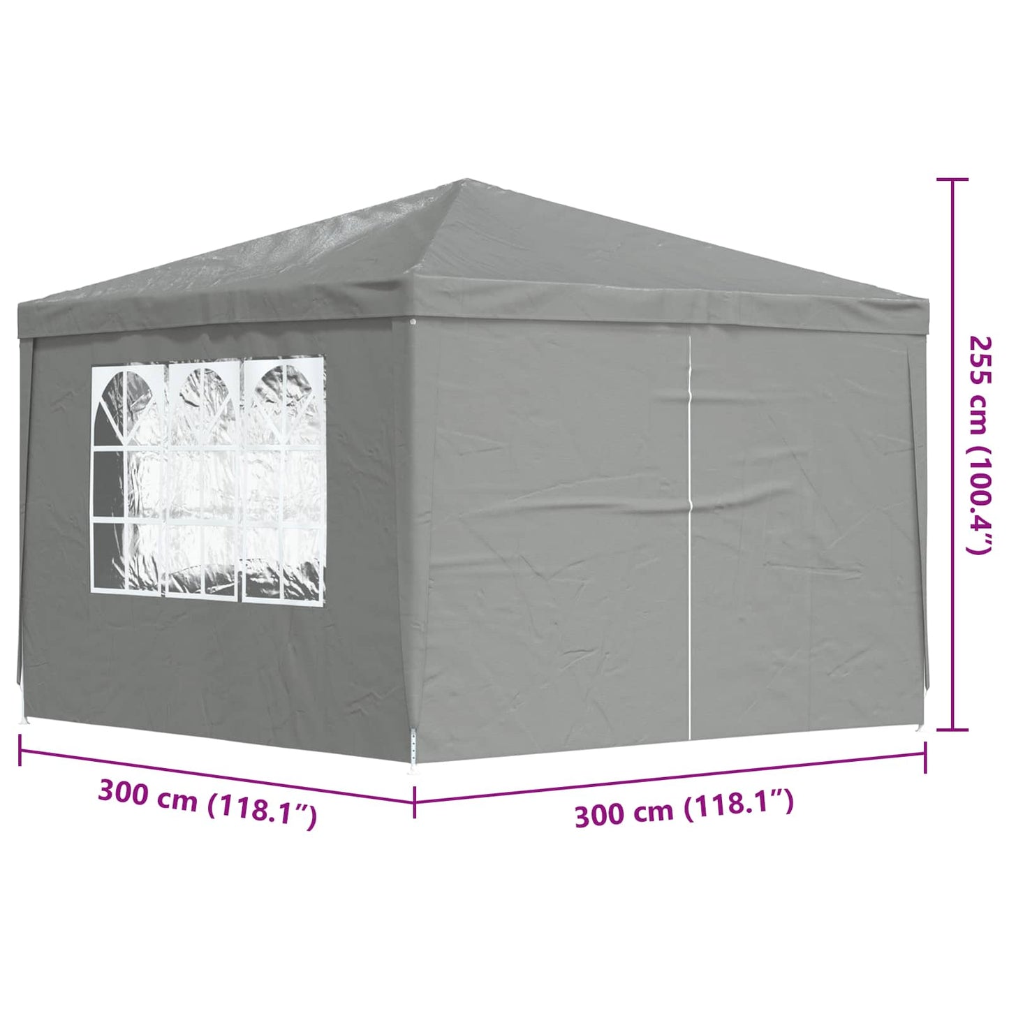 Partytent 300 x 300 x 255 cm Lichtgrijs PE en staal